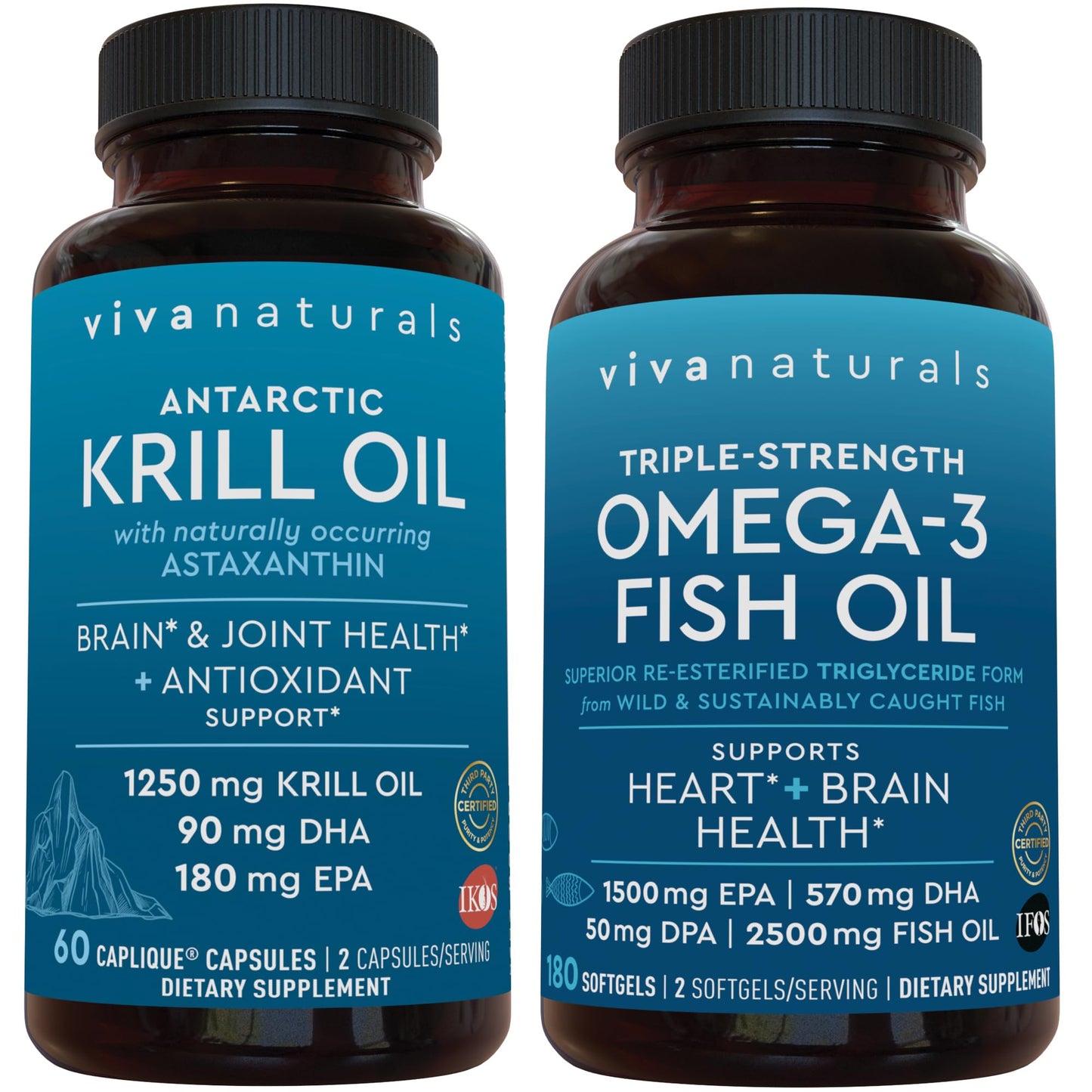 Viva Naturals Antarctic Krill Oil and Omega-3 Fish Oil Bundle Softgels, 2-Pack