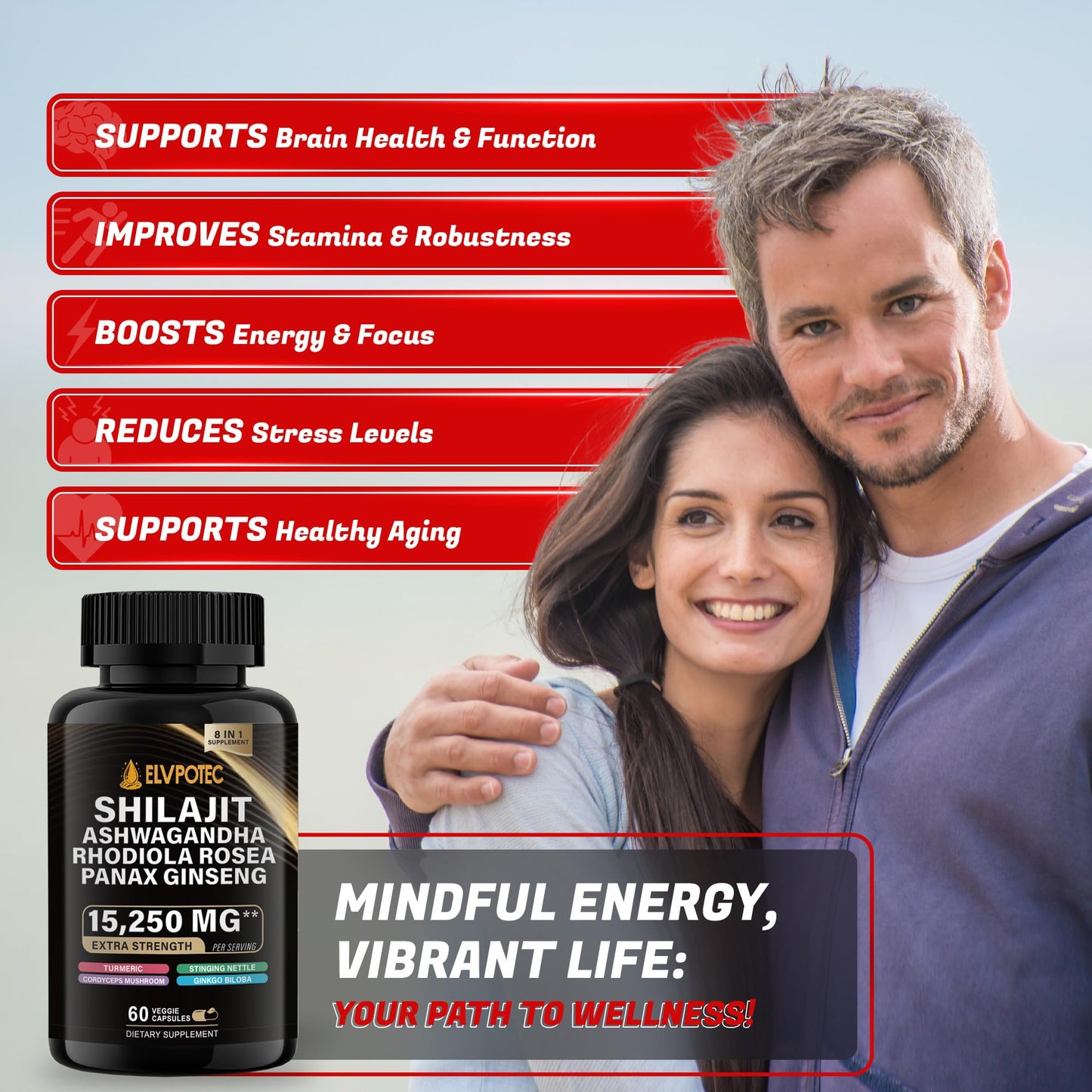 ELVPOTEC Shilajit & Adaptogen Capsule Complex, 60 Capsules