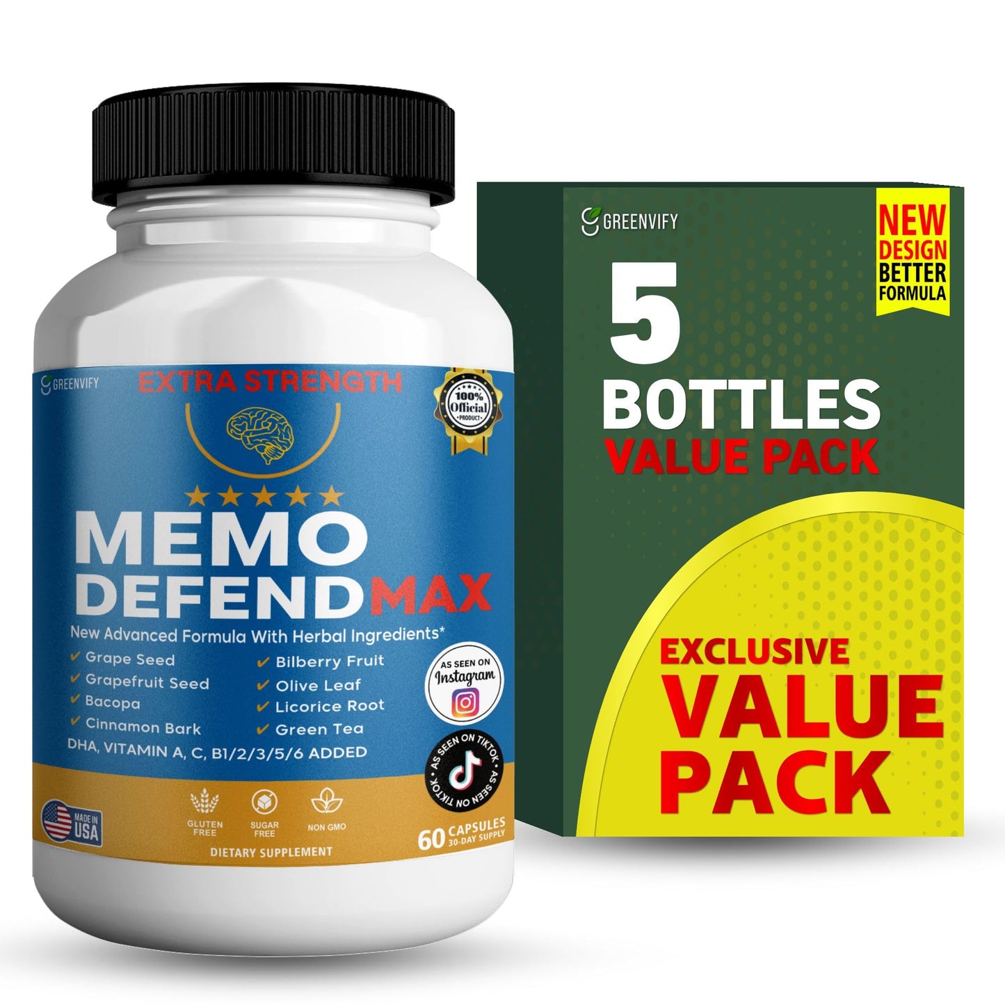 GREENVIFY Memo Defend Max Memory Support Supplement, Capsule, 60 Capsules