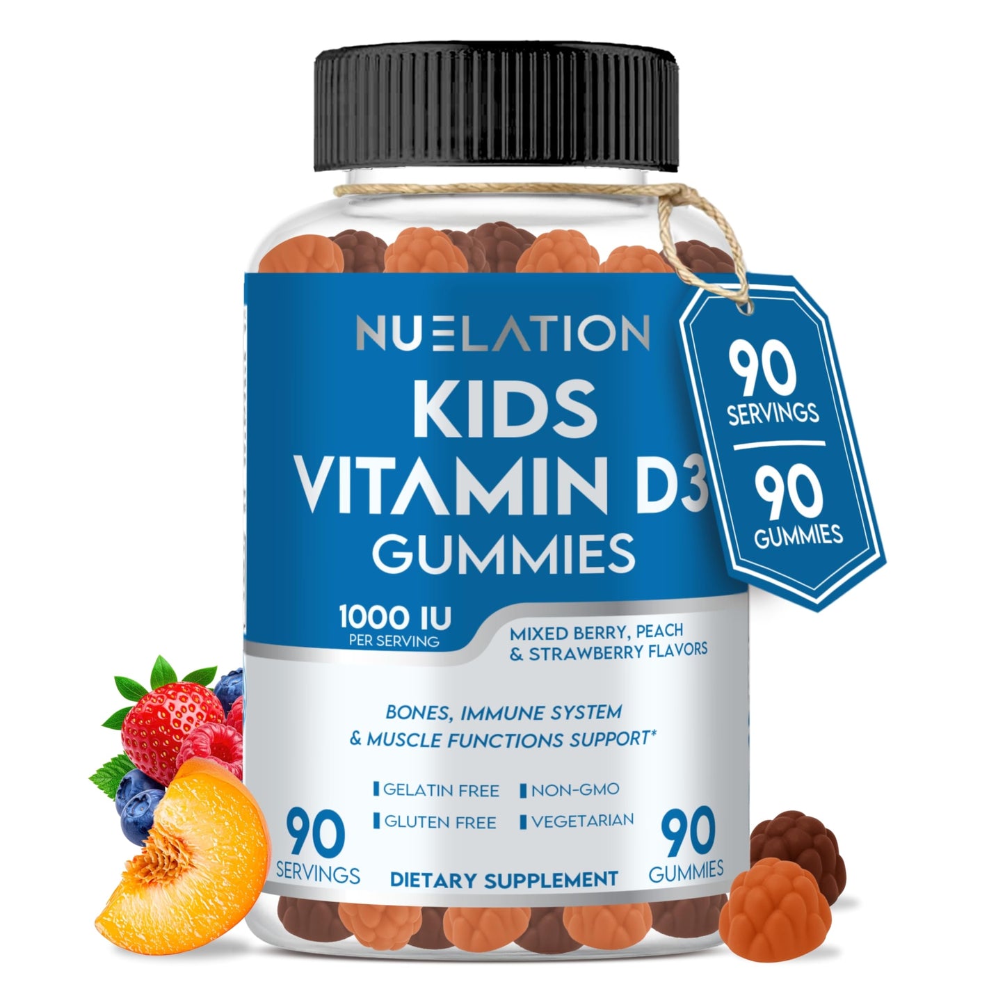 NUELATION Vitamin D Kids Gummies 1000 IU Gummy 90 Count