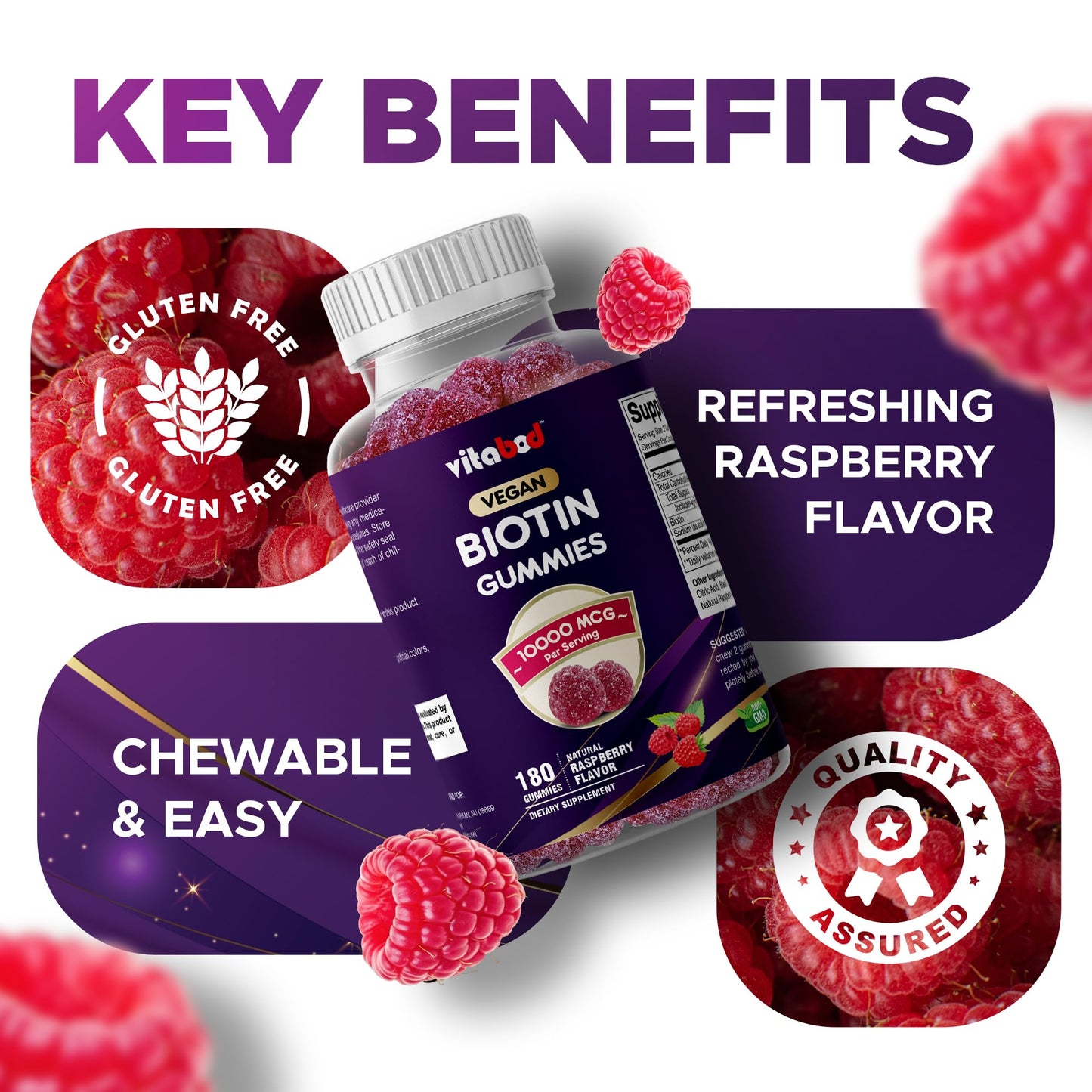 Vitabod Biotin Gummies 10,000 mcg, 180 Gummies