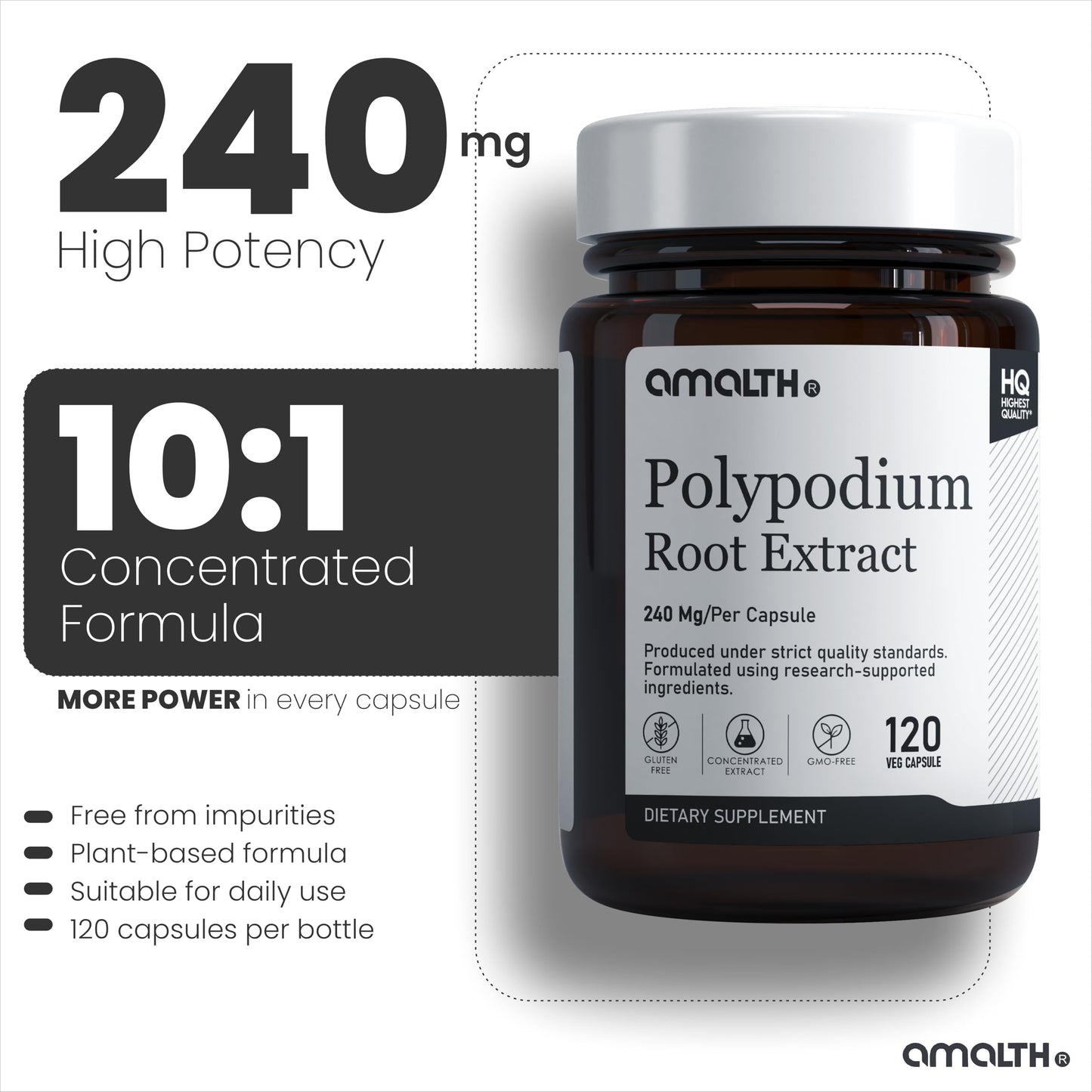 AMALTH Polypodium Leucotomos 240 mg Capsules, 120 Veg Capsules