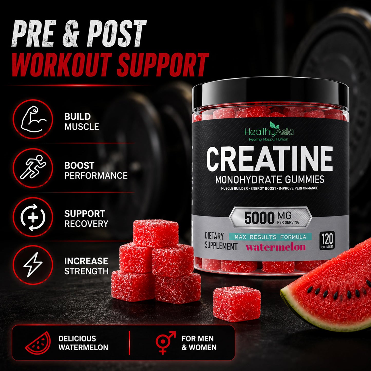 HealthyAsia Creatine Monohydrate Chewable 120 Count
