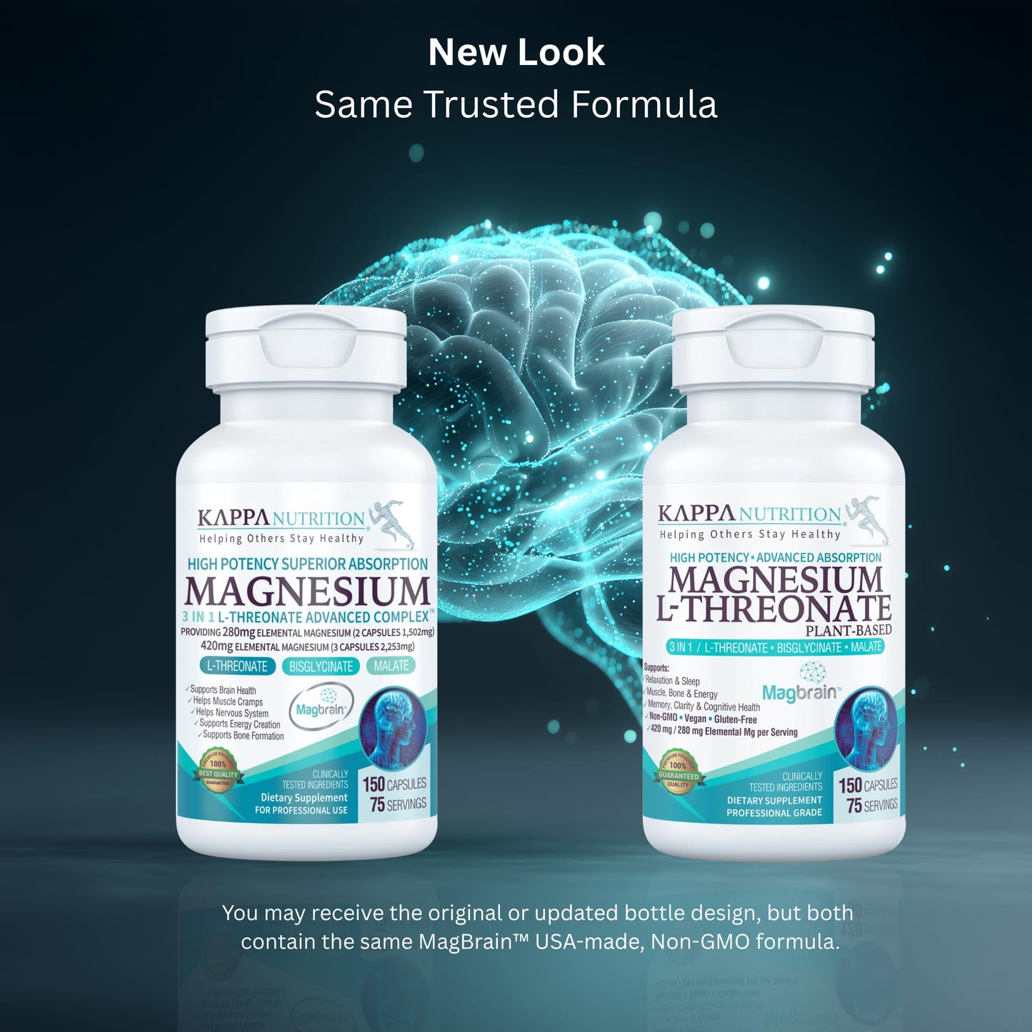 KAPPA NUTRITION Magnesium L-Threonate Powered by MagBrain, Plant-Based, 150 Capsules