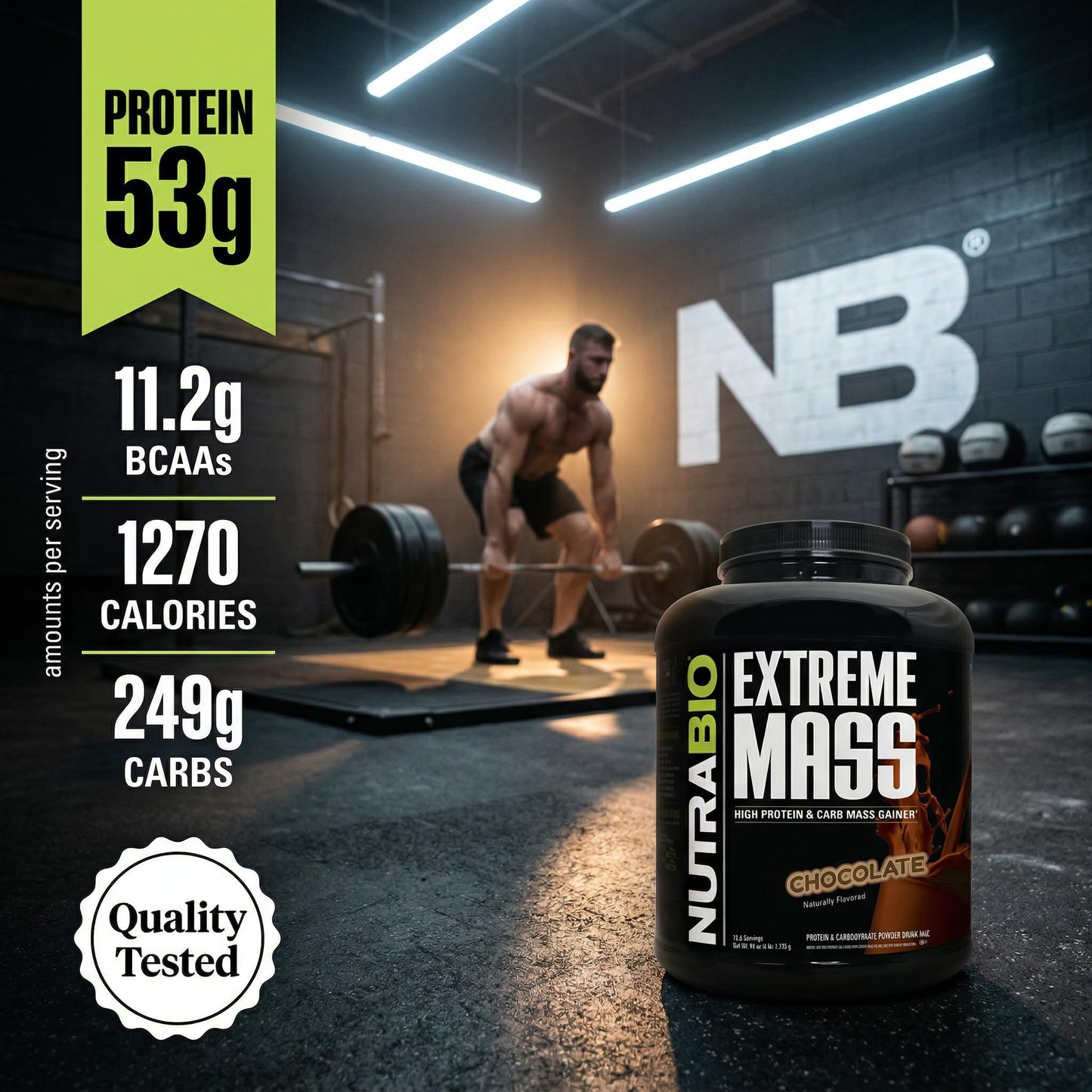 NutraBio Extreme Mass Gainer Protein Powder, Chocolate, 96 Servings