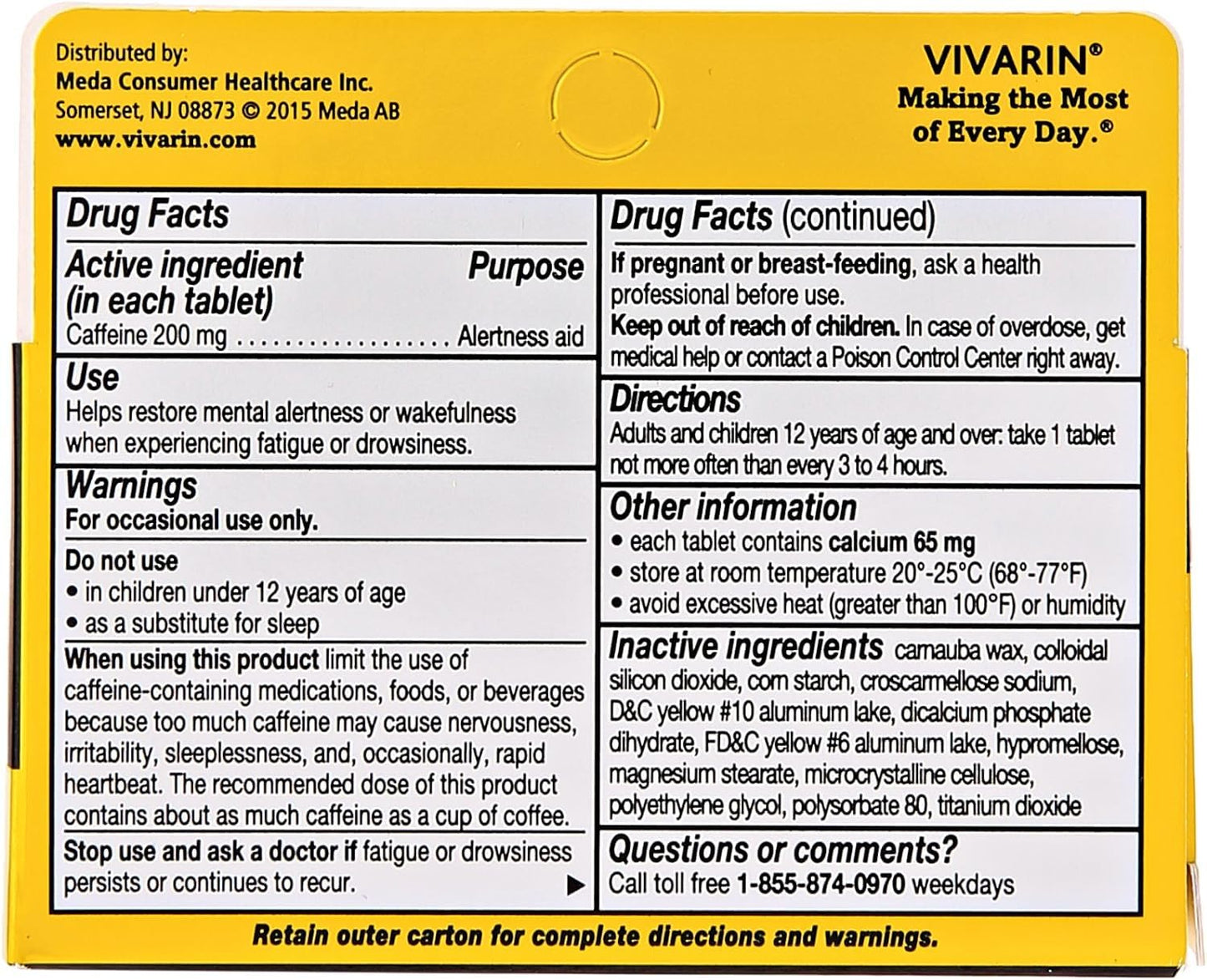 Vivarin Brand Alertness Aid Tablets, 160