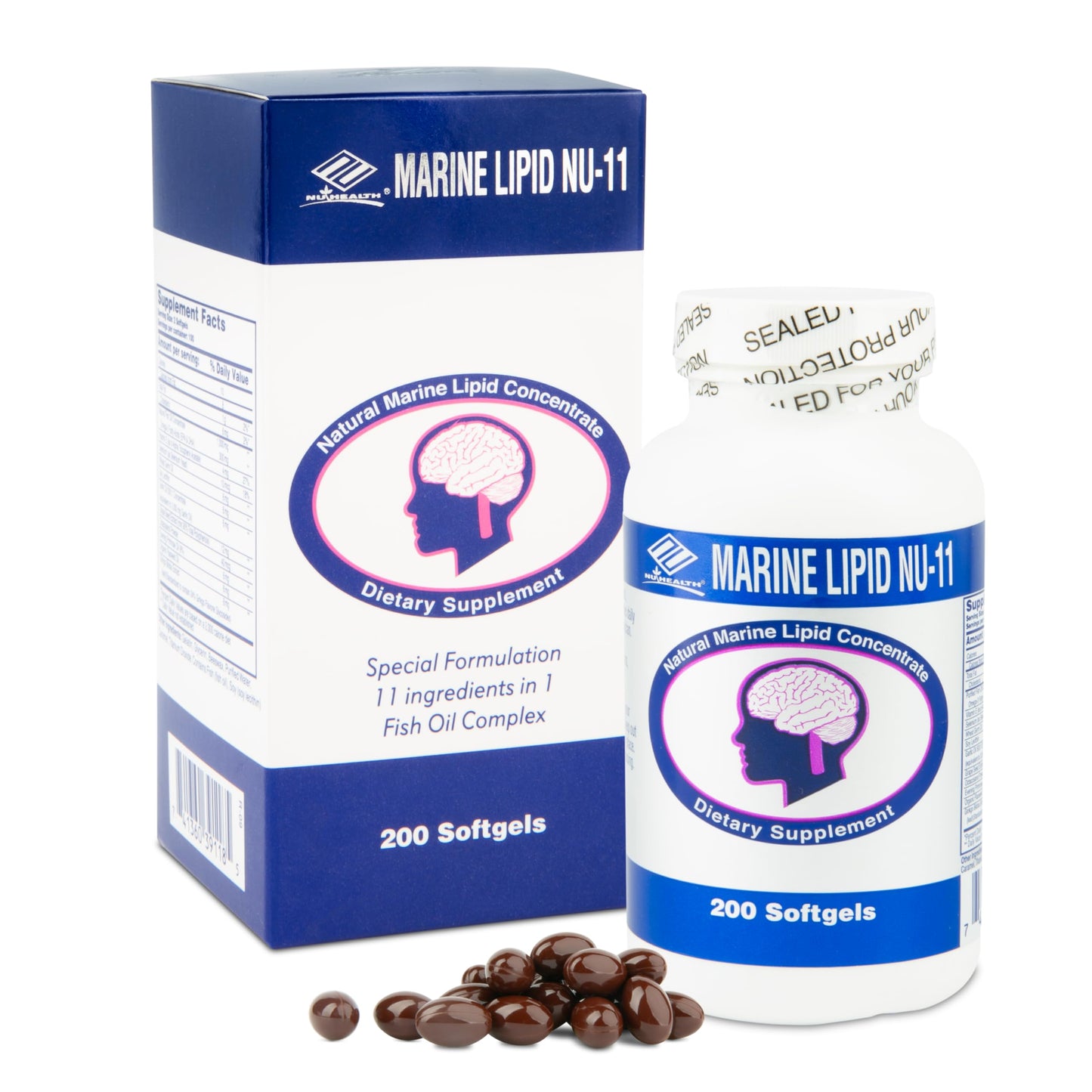 NCB NCB TECHNOLOGY Nu Health Marine Lipid NU-11 Omega 3 Fish Oil, Ginkgo Biloba Softgels 200