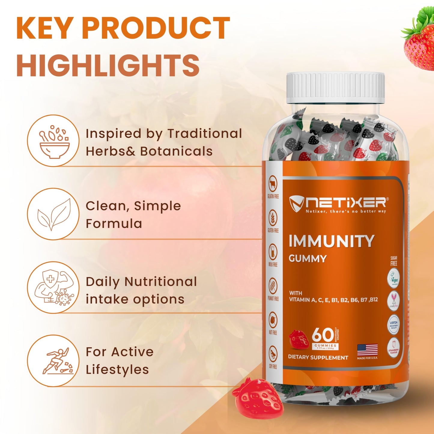 nETiXER Immunity Gummies, 60 Count