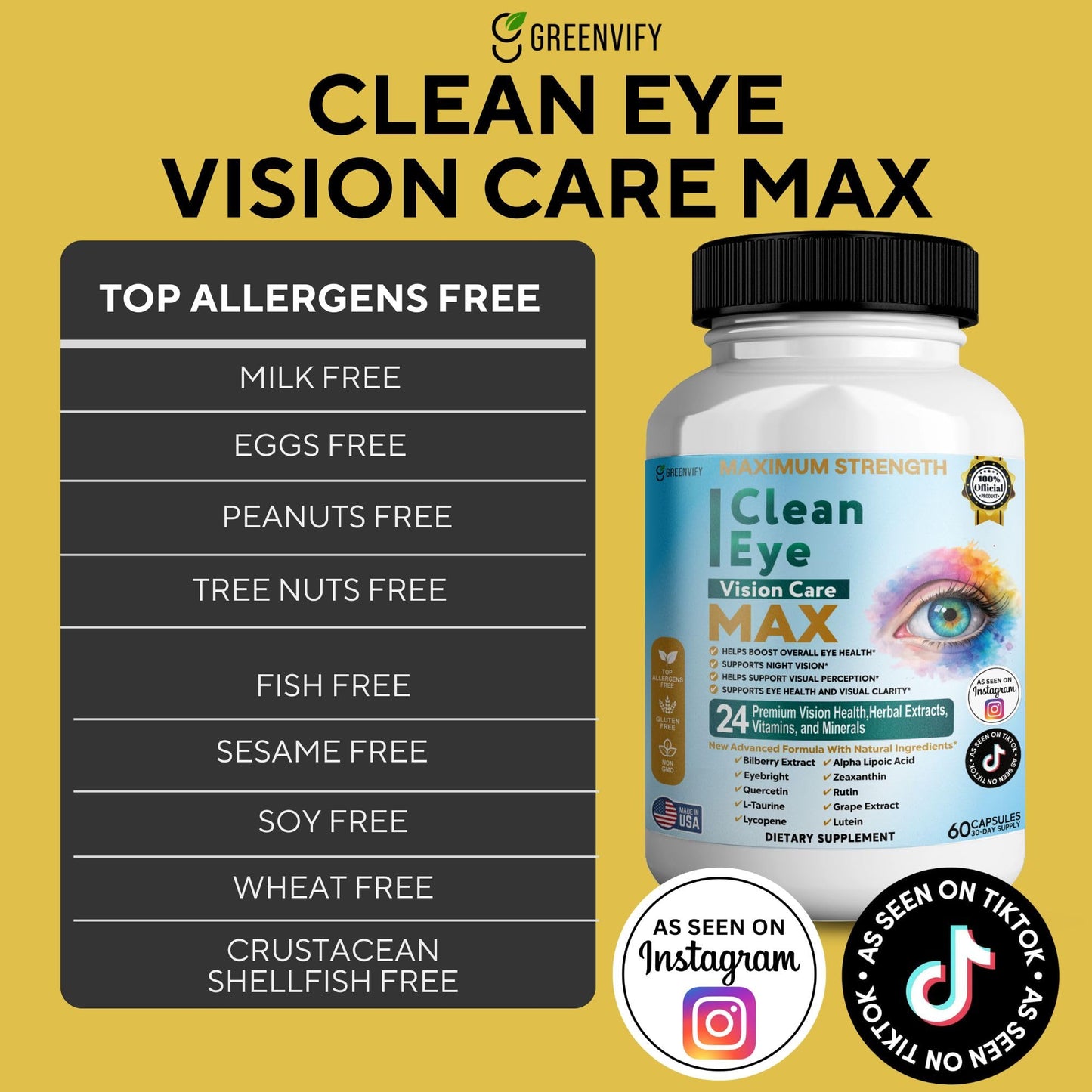 GREENVIFY Clean Eye Vision Care MAX, 60 Capsules