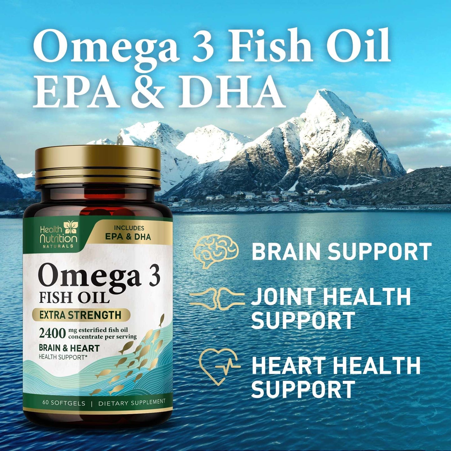Health Nutrition Naturals Omega 3 Fish Oil Softgels 60 Count