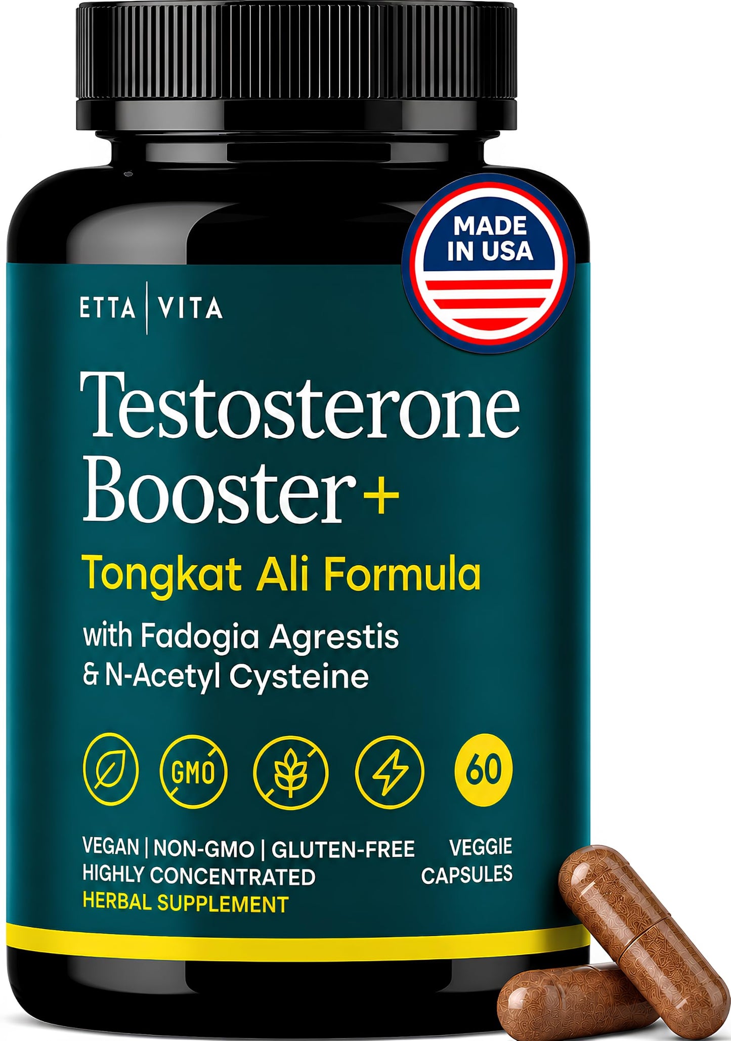Etta Vita Testosterone Booster with Tongkat Ali & Fadogia Agrestis, Capsule, 60 Count