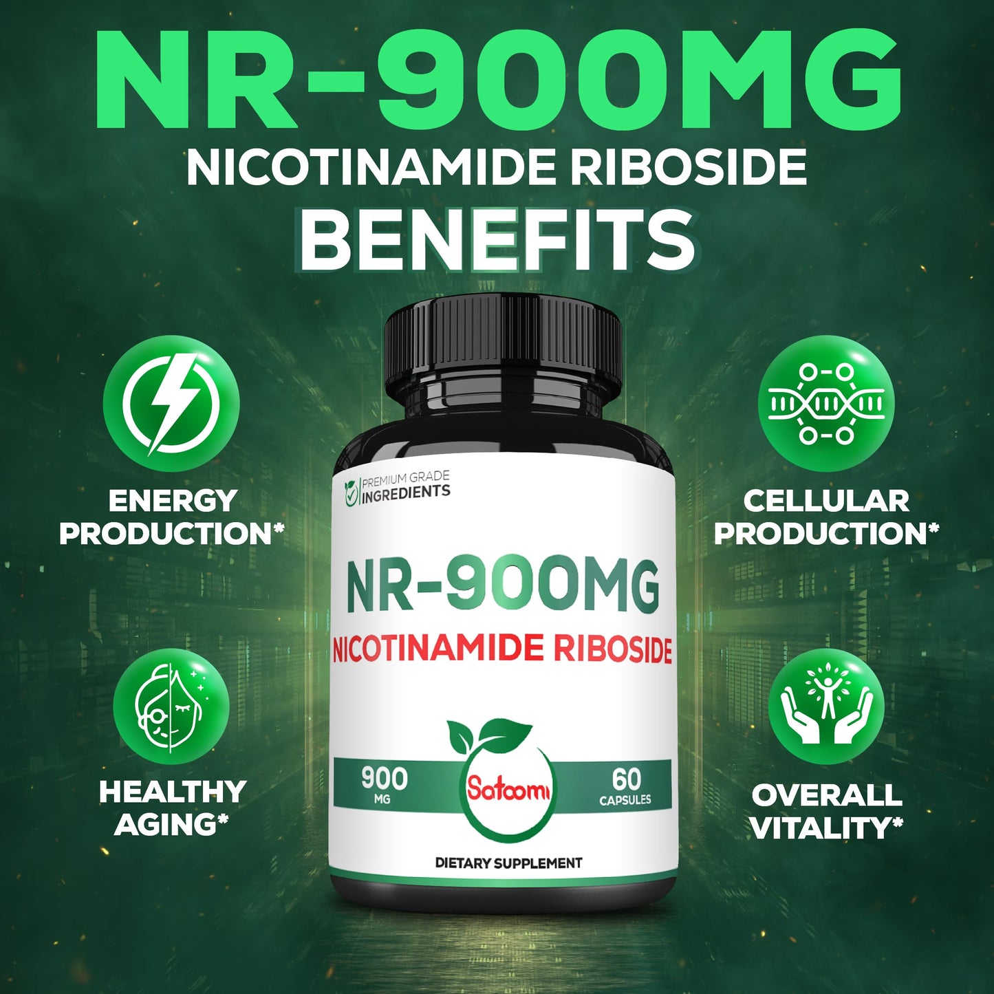 Satoomi NAD Supplement with Liposomal Nicotinamide Riboside - Cellular Energy & Repair, Vitality, Healthy Aging, 60 Capsules