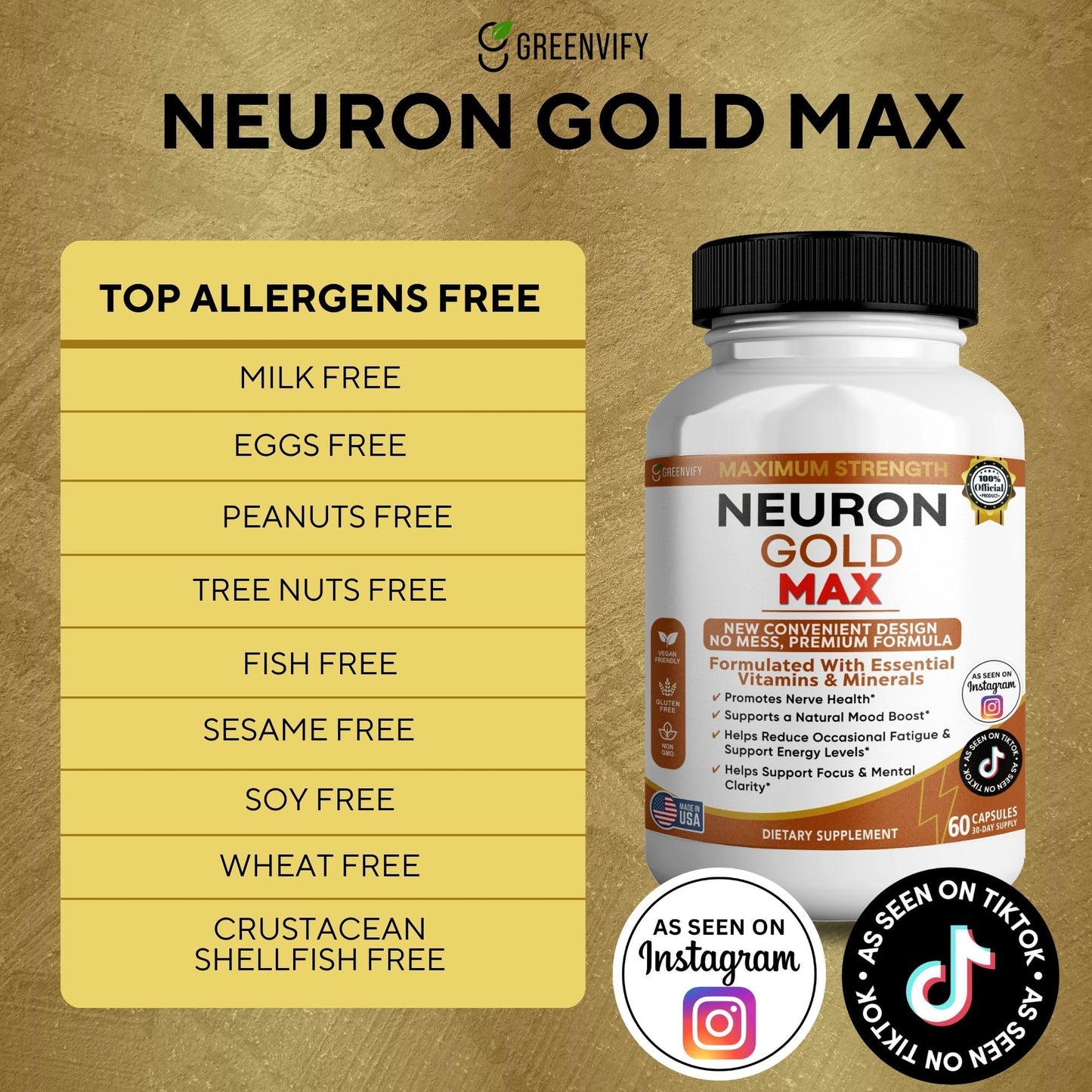 GREENVIFY Neuron Gold Max Maximum Strength Dietary Supplement 60 Capsules