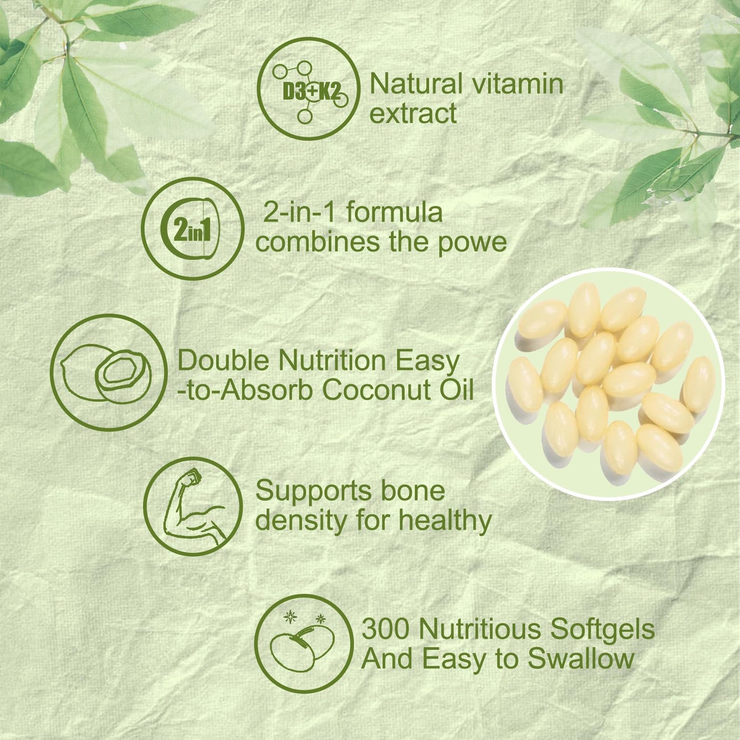 Willbin Vitamin D3 10000 IU Plus K2 (MK-7) 200 mcg Softgels, 300 Count