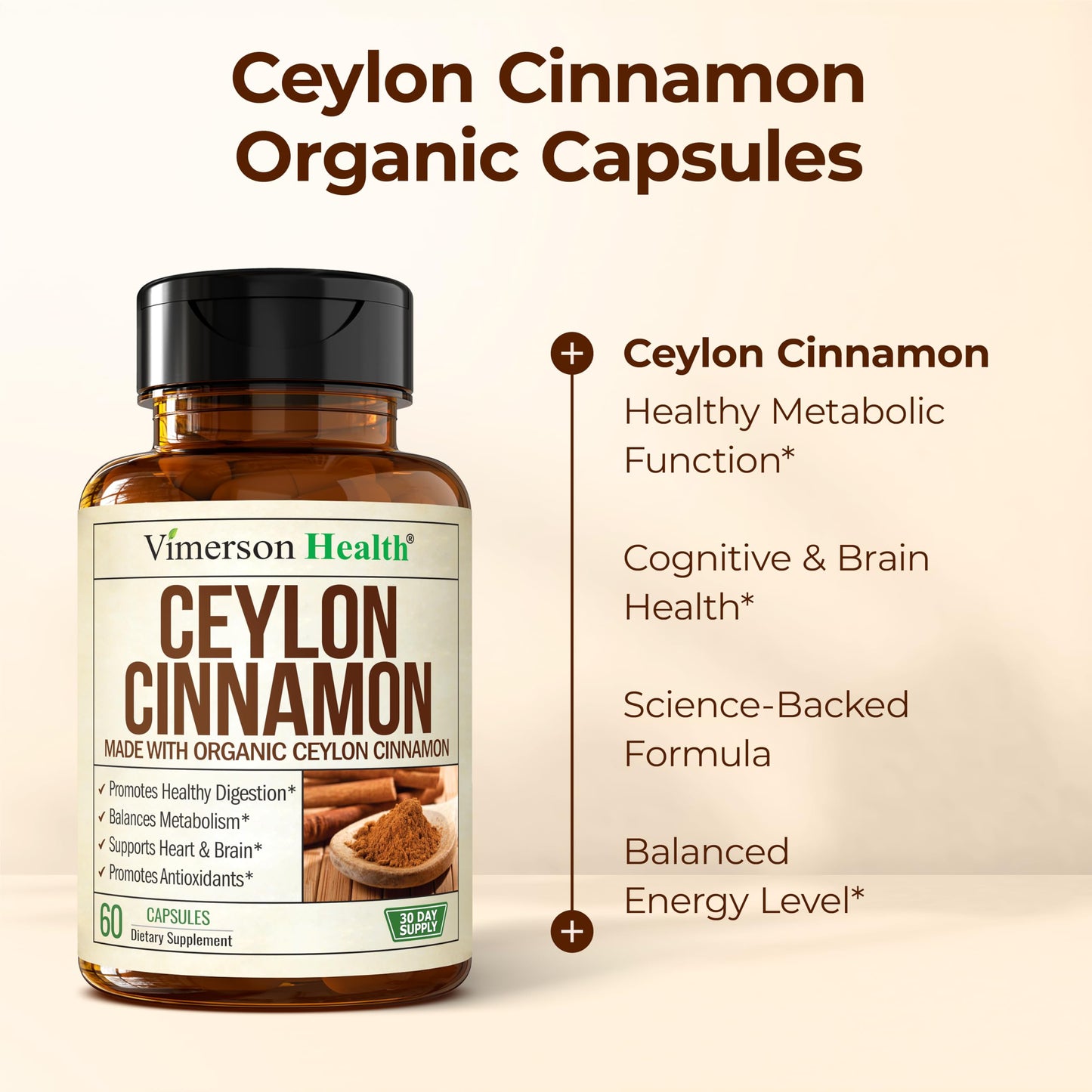 Vimerson Health Organic Ceylon Cinnamon Capsules 60 Count