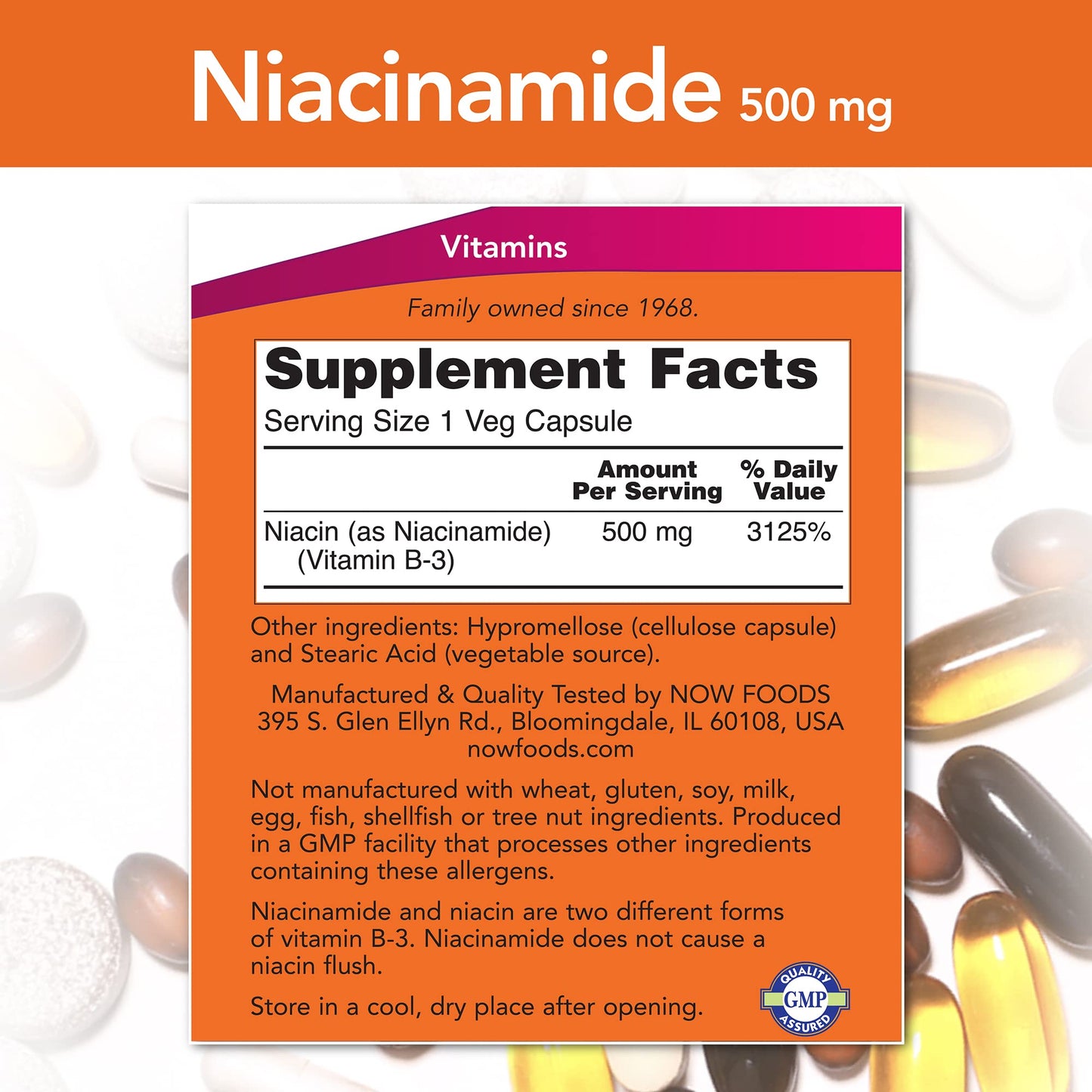 NOW Foods Niacinamide 500mg Capsules, 100 Count