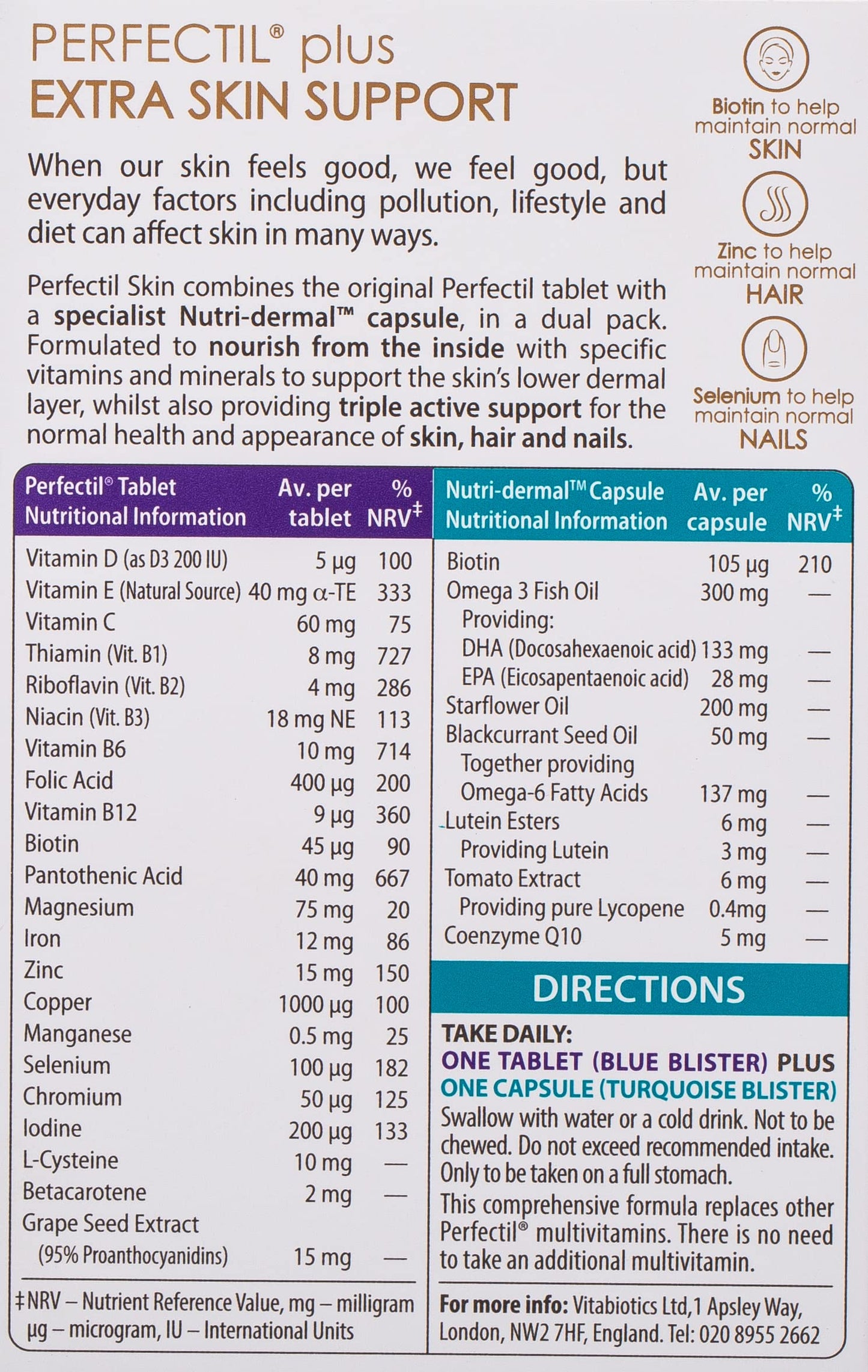 Vitabiotics Perfectil Plus Skin Extra Support Tablets, 28 Tablets
