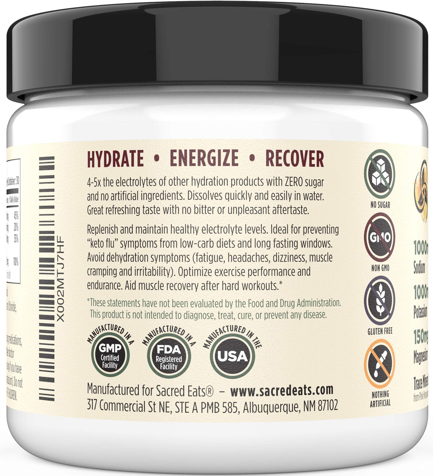 Sacred Eats Keto Electrolyte Powder & Hydration Supplement Natural Raspberry Lemon, 11.5 oz