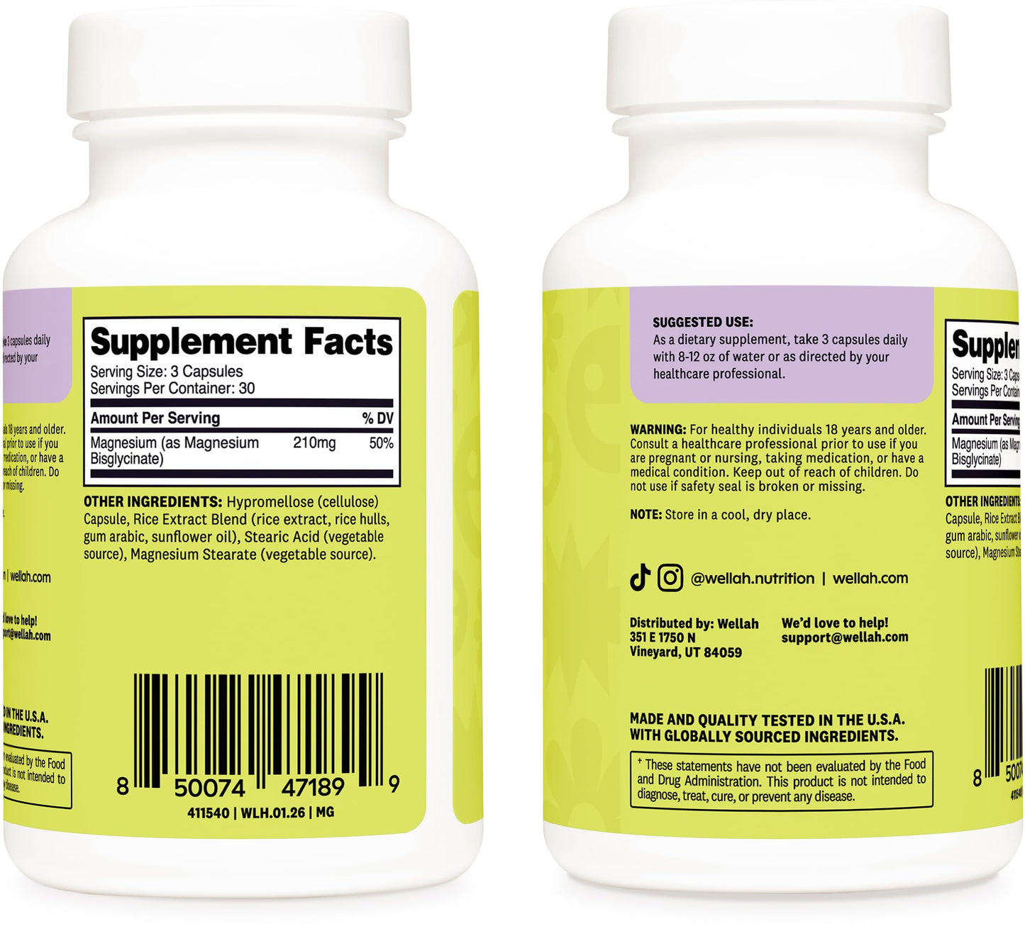 Wellah Magnesium Glycinate (210mg) 90 Capsules