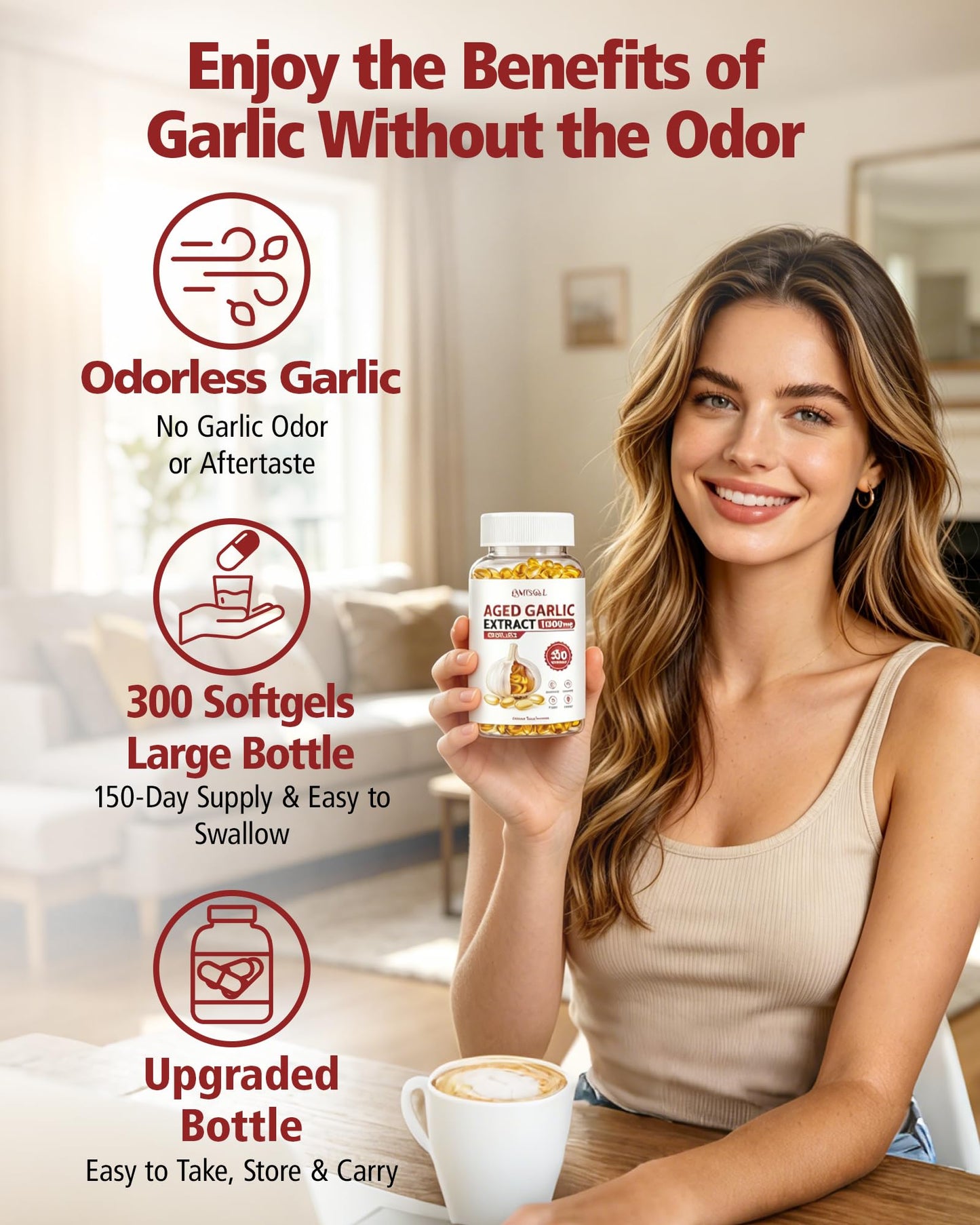 WBSQL Odorless Aged Garlic Extract 500mg Softgels, 300 Count