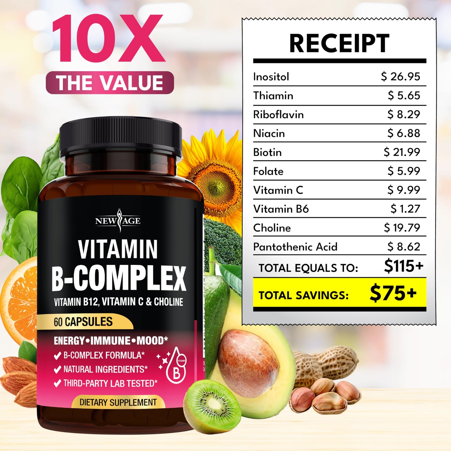 NEW AGE Vitamin B Complex for Men & Women Capsules 60 Count