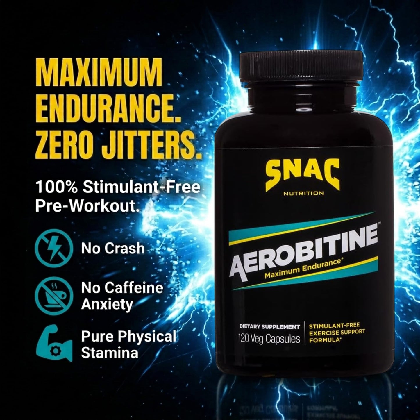 SNAC Aerobitine Stimulant-Free Pre-Workout Veggie Capsules, 120 Count