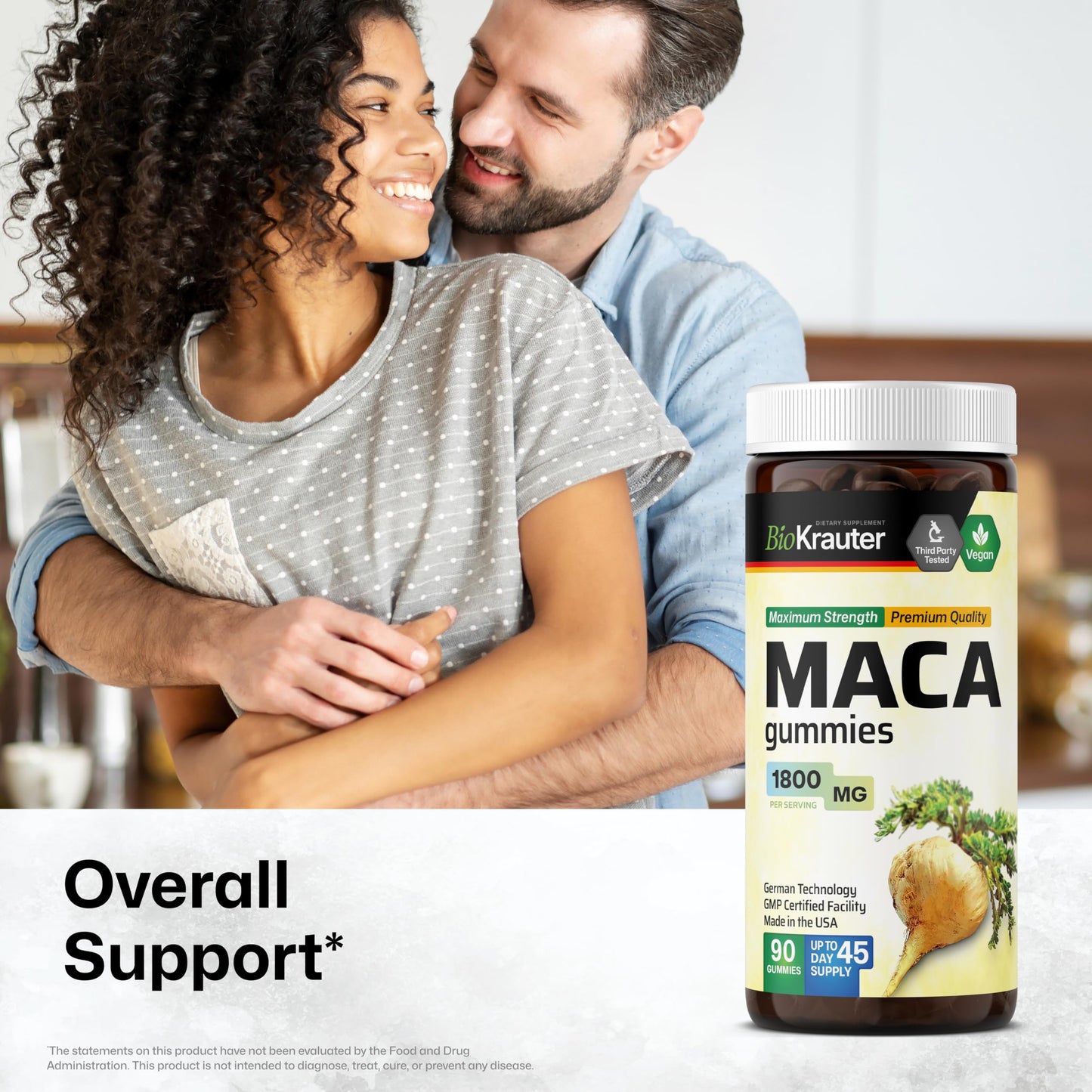 BIO KRAUTER Maca Root for Women and Men - Black, Red & Yellow Maca Supplement 1800 mg, Gummies, 90 Count