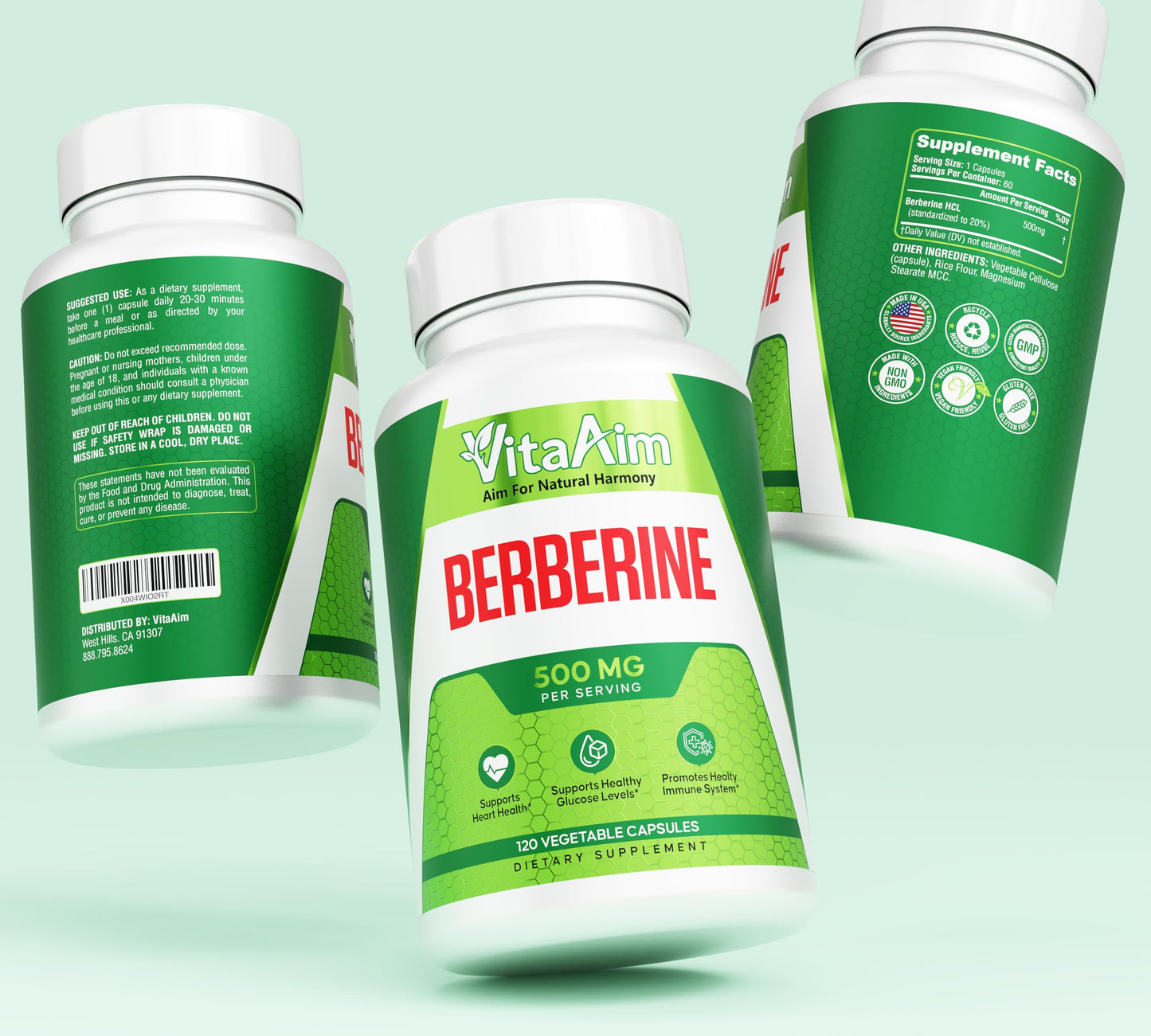 VitaAim Berberine HCl 500mg Vegan Capsules 120