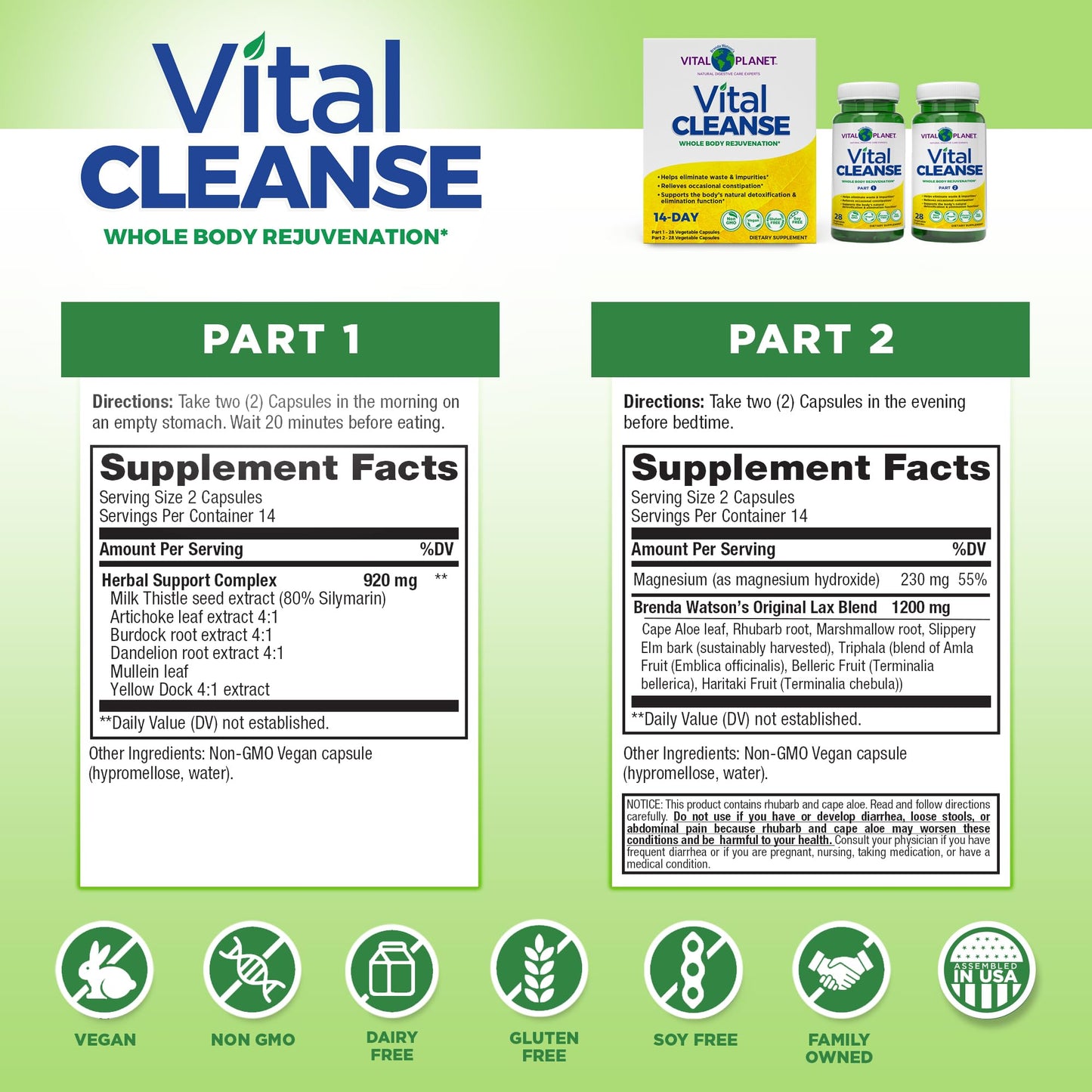 Vital Planet Whole Body Internal Cleansing Kit with Vital Cleanse 14-Day 2-Part Program, Vital Fiber, Vital Gut Renew, and Vital Flora Ultra Shelf Stable 30 Capsule Probiotic, Powder and Capsules, 86