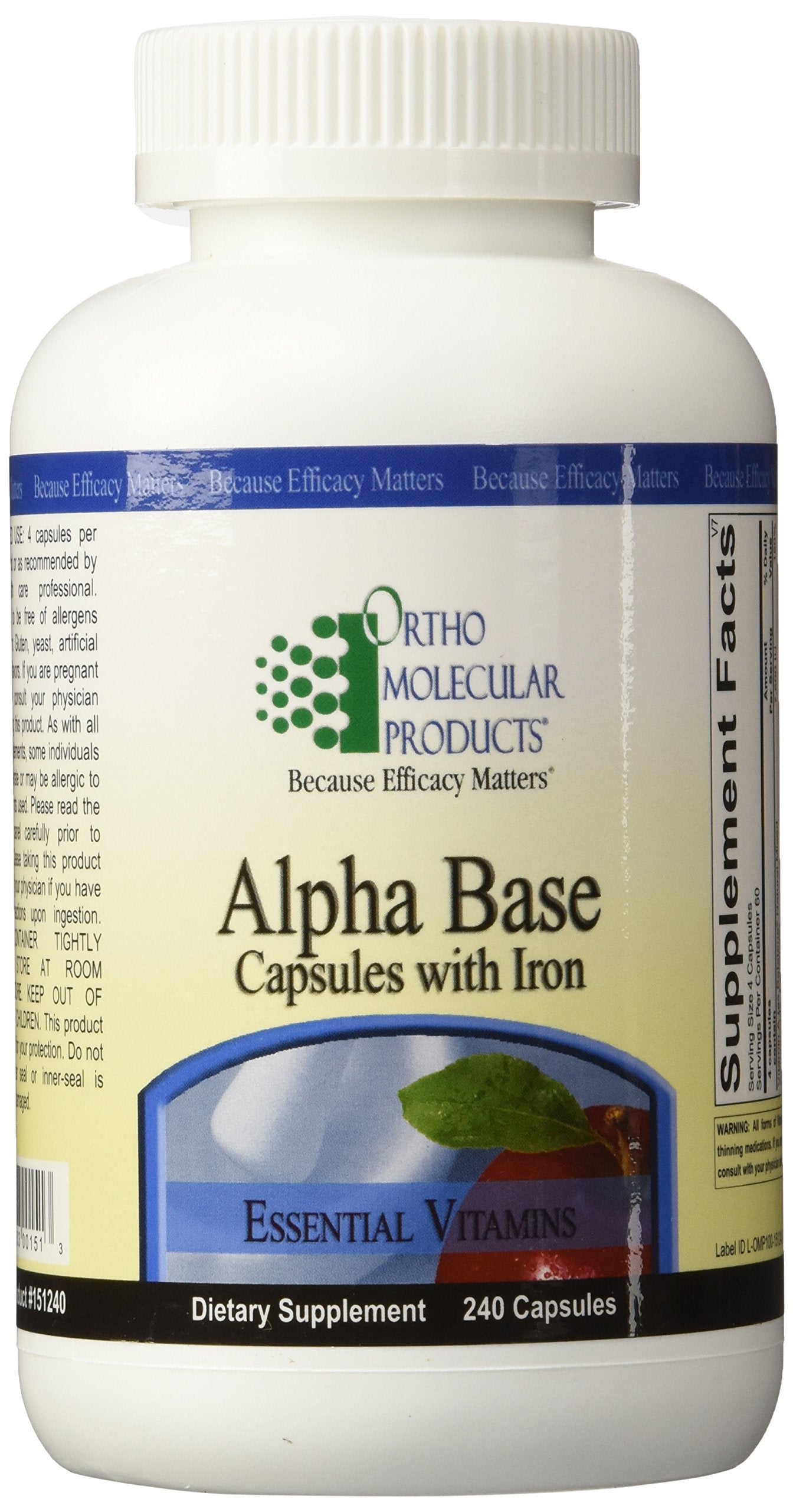 Ortho Molecular Products Alpha Base with Iron Capsules 240 Count