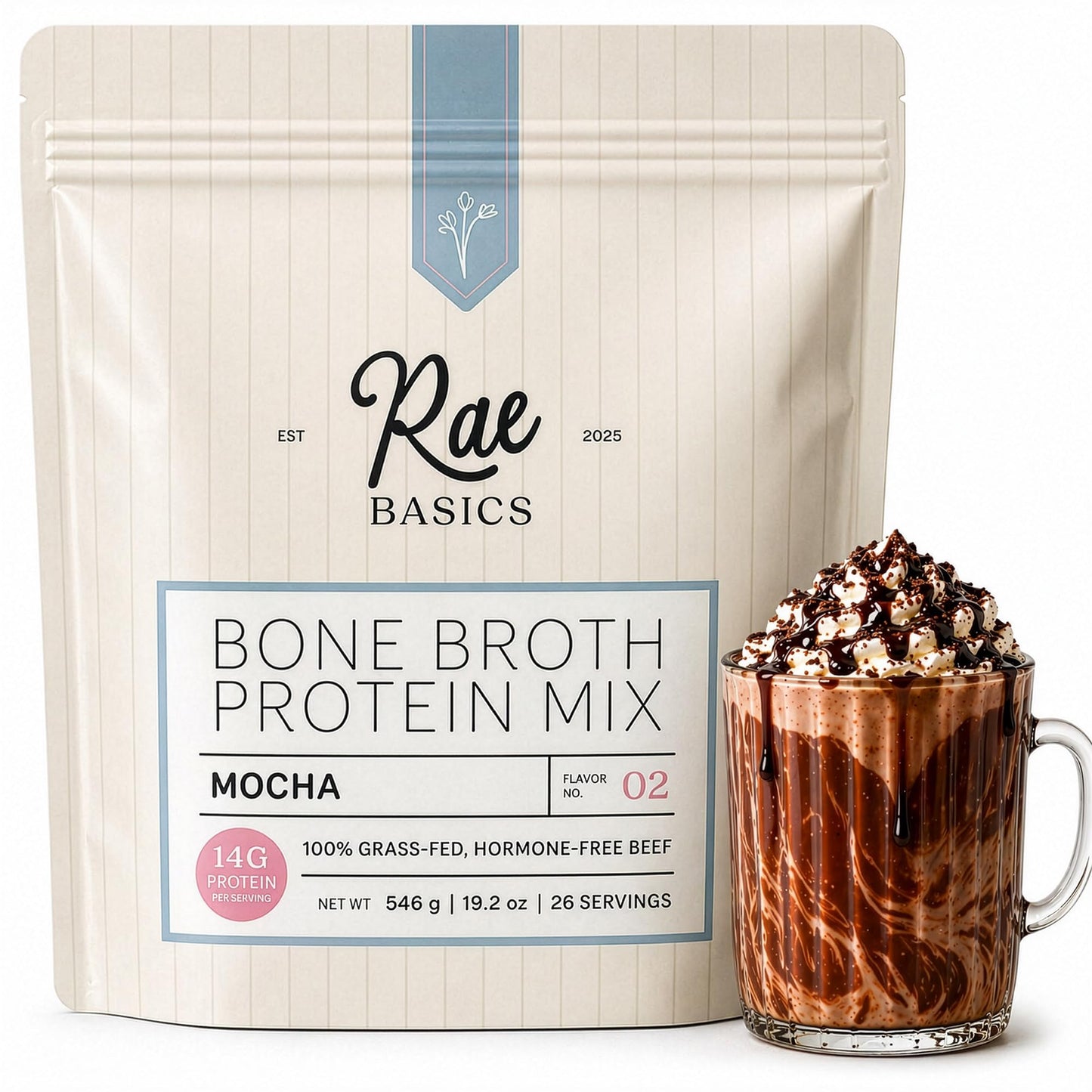 Rae Basics Bone Broth Hot Chocolate Protein Powder, 26 Servings