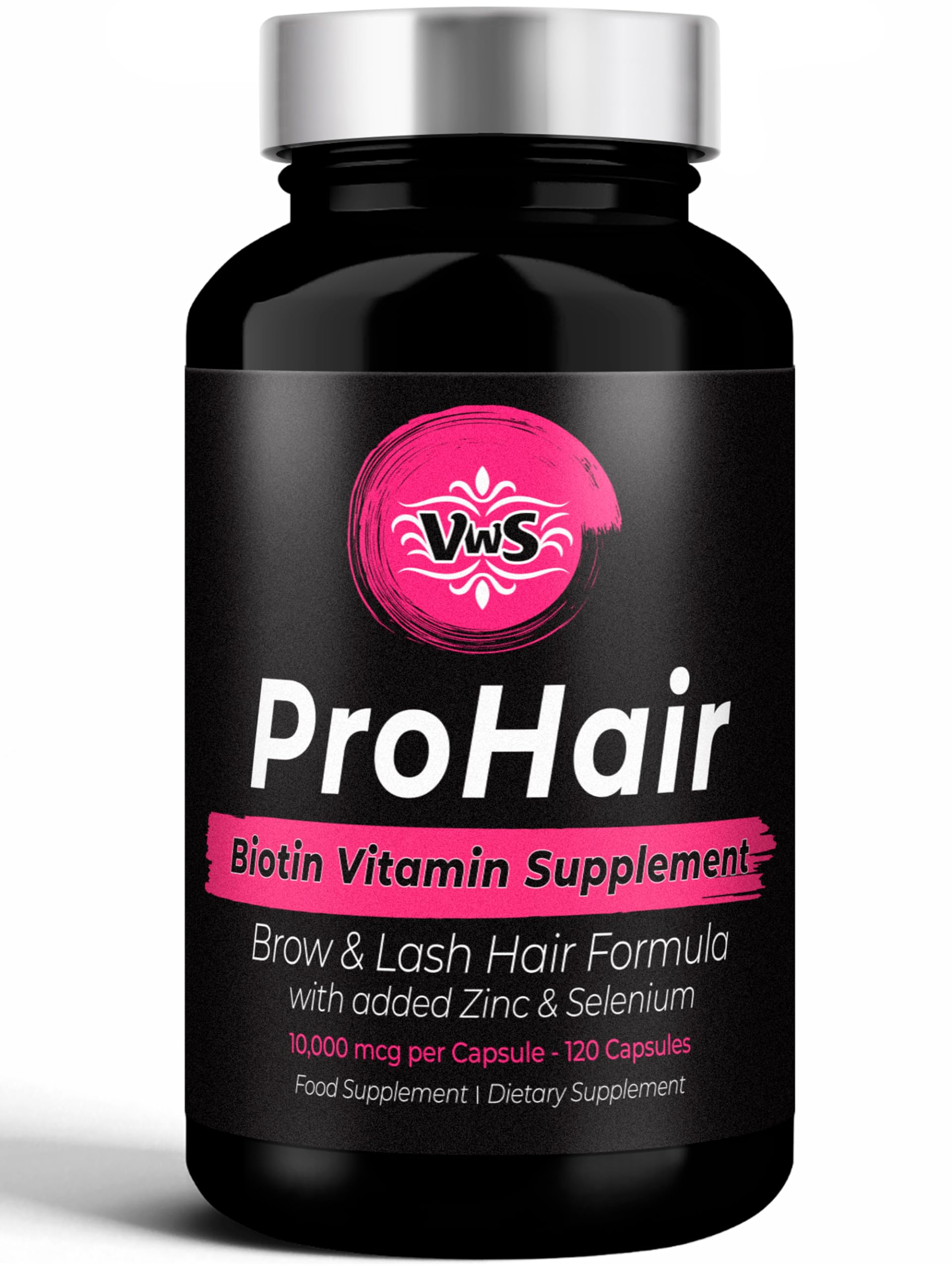 VWS Biotin 10,000 mcg Dietary Supplement with Zinc & Selenium, 120 Capsules
