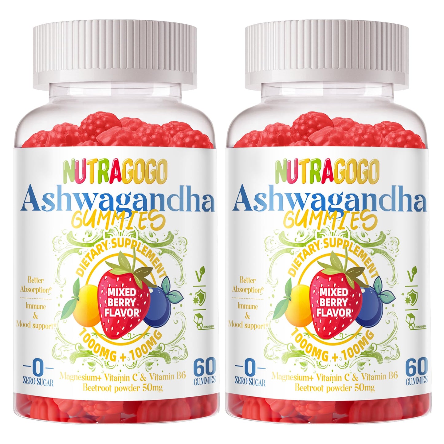 NUTRAGOGO Ashwagandha & Vitamin D3 Gummies 120 Count
