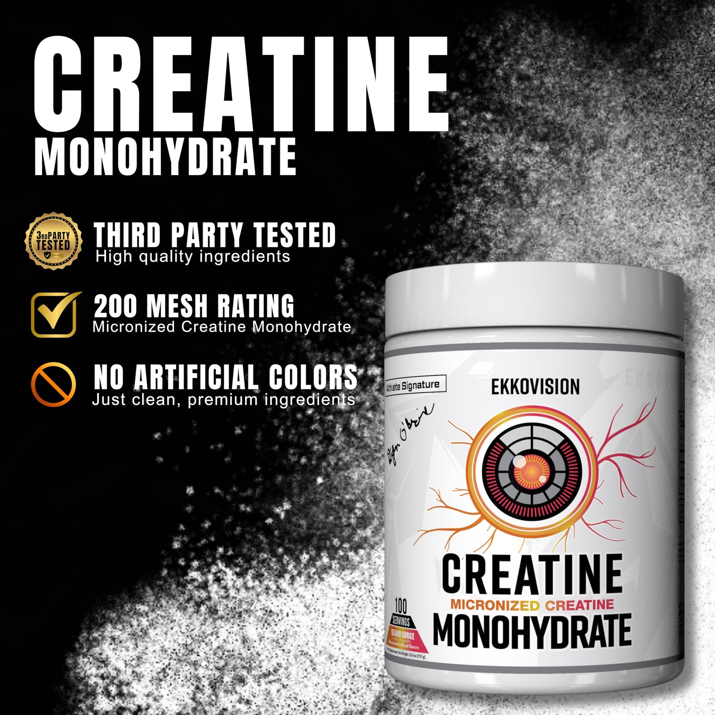 Ekkovision Creatine Monohydrate Powder, Micronized Island Surge, Pre Workout & Post Workout Supplement, Energy Support, Easy to Mix in Shakes, Smoothies & Beverages, 100 Servings