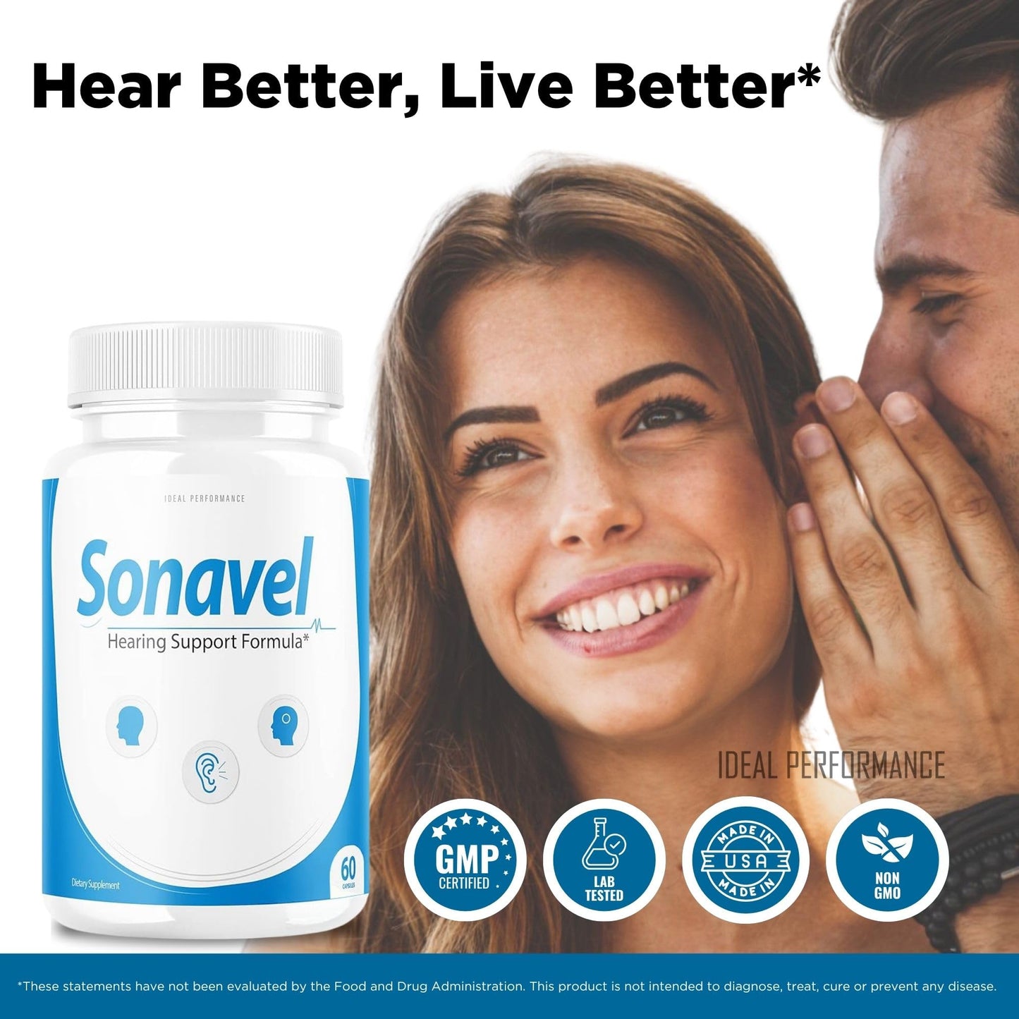 IDEAL PERFORMANCE Sonavel Hearing Support Formula Tinnitus Pills Supplement 60 Capsules