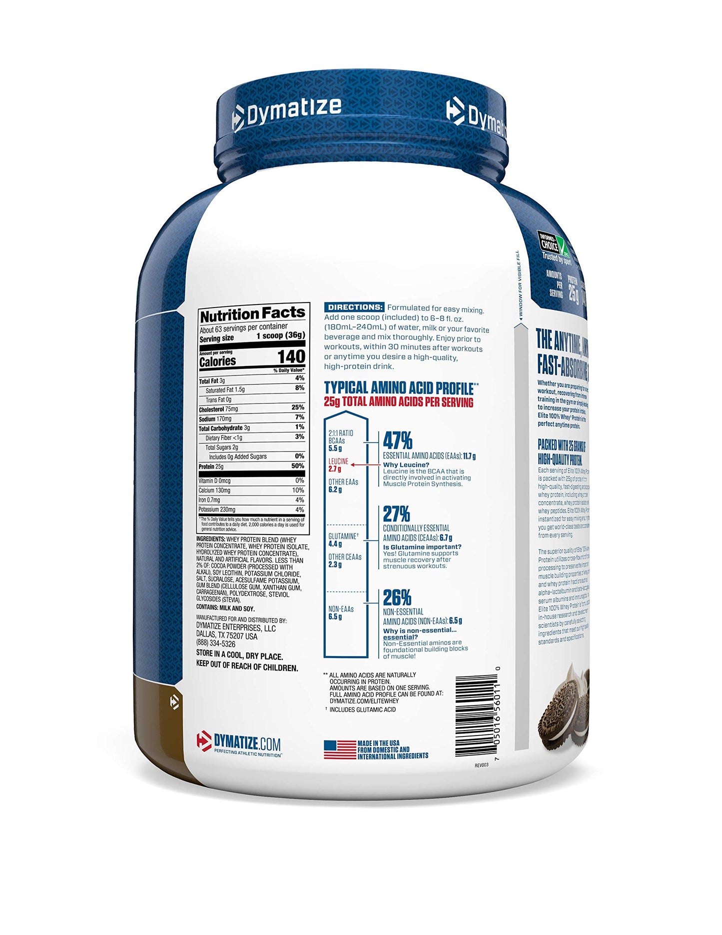 Dymatize Elite 100% Whey Protein Powder Cookies & Cream 80 Servings