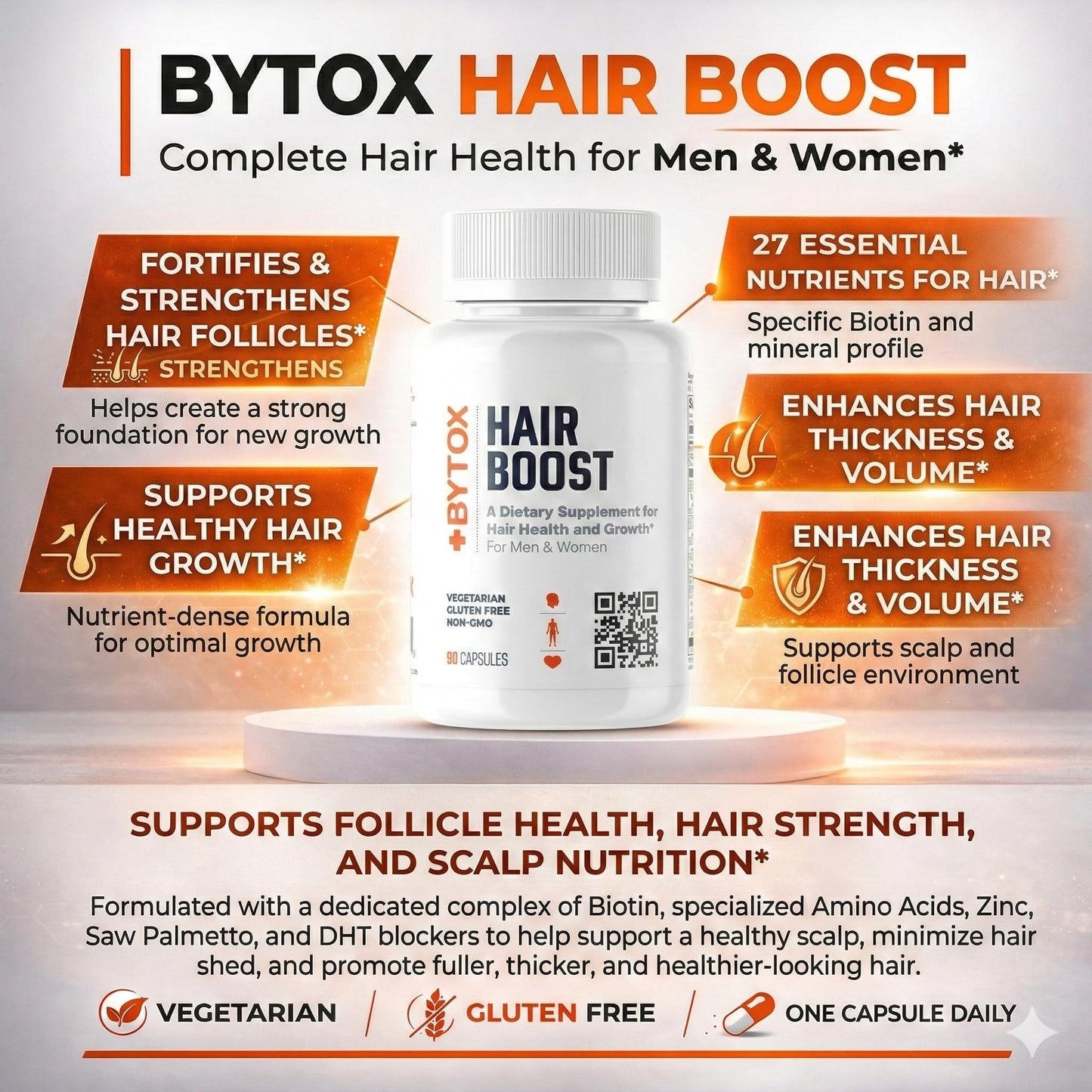 Bytox Hair Growth Boosting Supplement for Men & Women 90 Capsules
