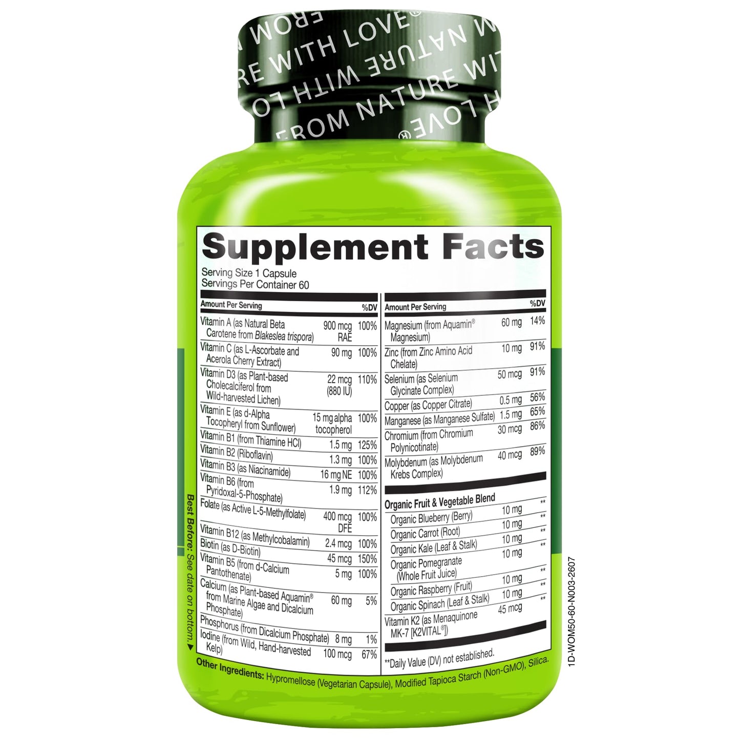 NATURELO One Daily Multivitamin for Women 50+ with Vitamin B12 Capsules, 60 Count