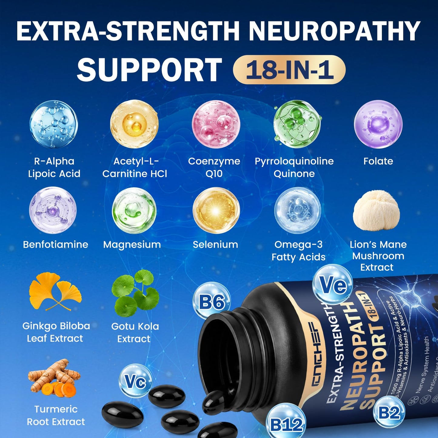 CNCHEF Neuropathy Support Nerve Supplement Capsules 120