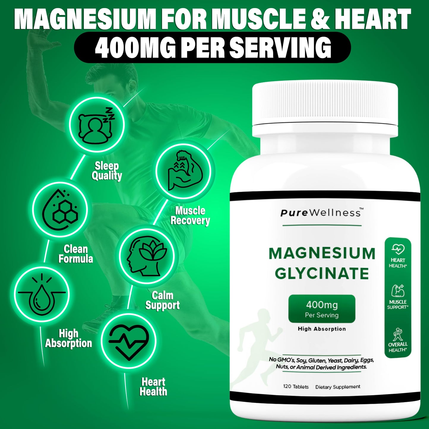 DOCTOR'S INC. Purewellness Magnesium Glycinate 400mg per Serving Tablets, 120 Count