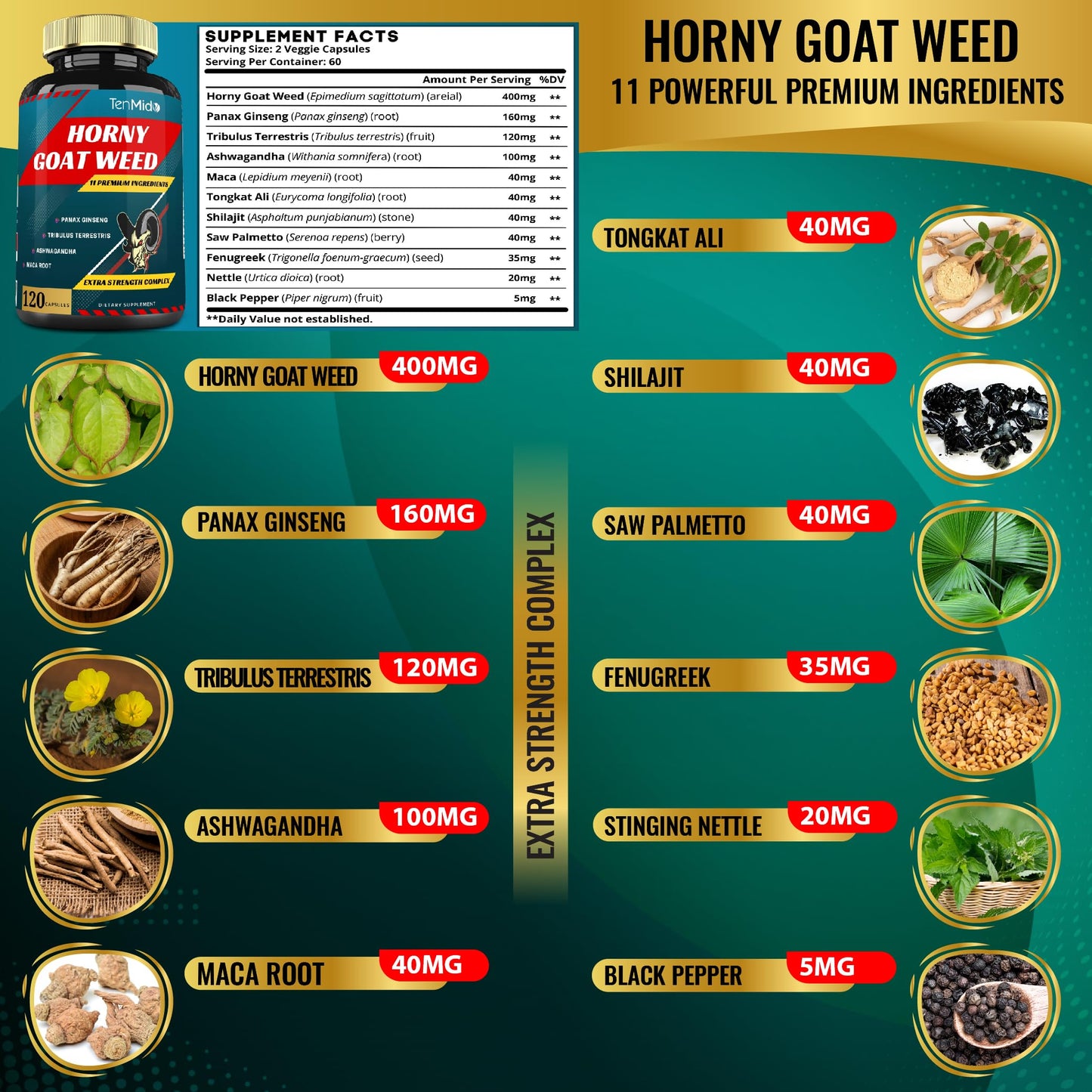 Tenmido Horny Goat Weed Extract Capsules 120