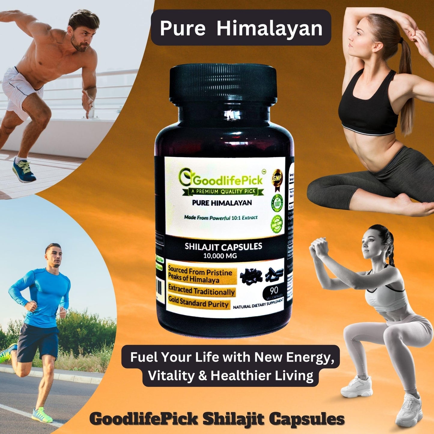 GoodlifePick Pure Himalayan Shilajit Capsules, Maximum Strength Natural Shilajit Rich in Trace Mineral & Fulvic Acid, High Altitude Sourcing, Vegan NonGMO, 90 Count