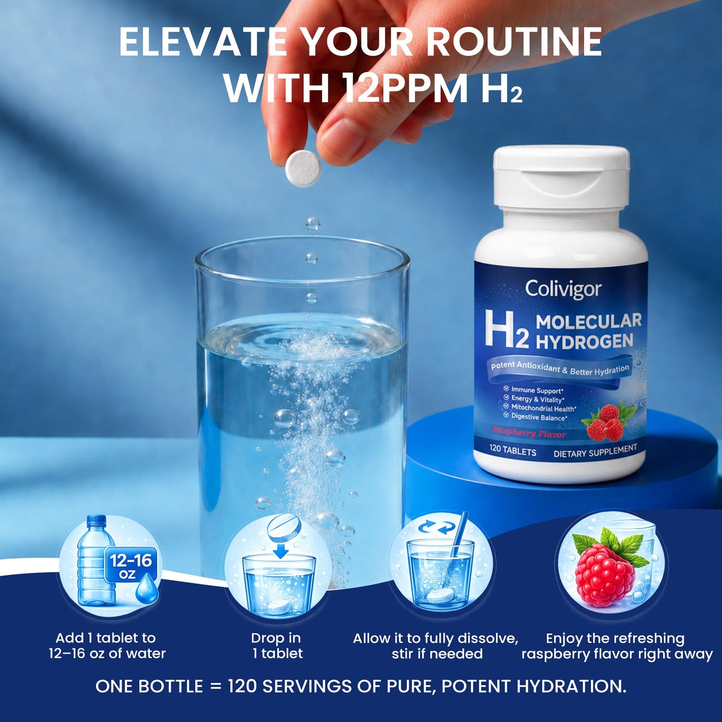 Colivigor Hydrogen Tablets for Drinking Water, 120 Tablets