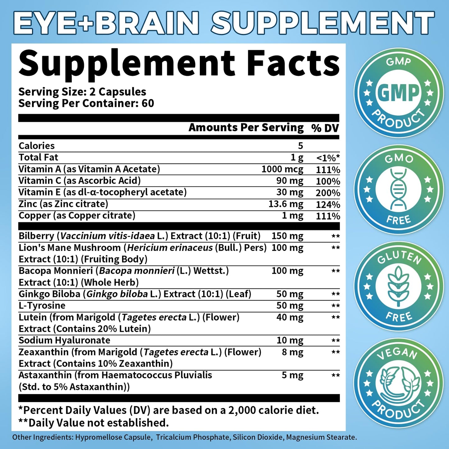 Alliwise Eye + Brain Supplements for Memory and Focus Capsule, 120 Count
