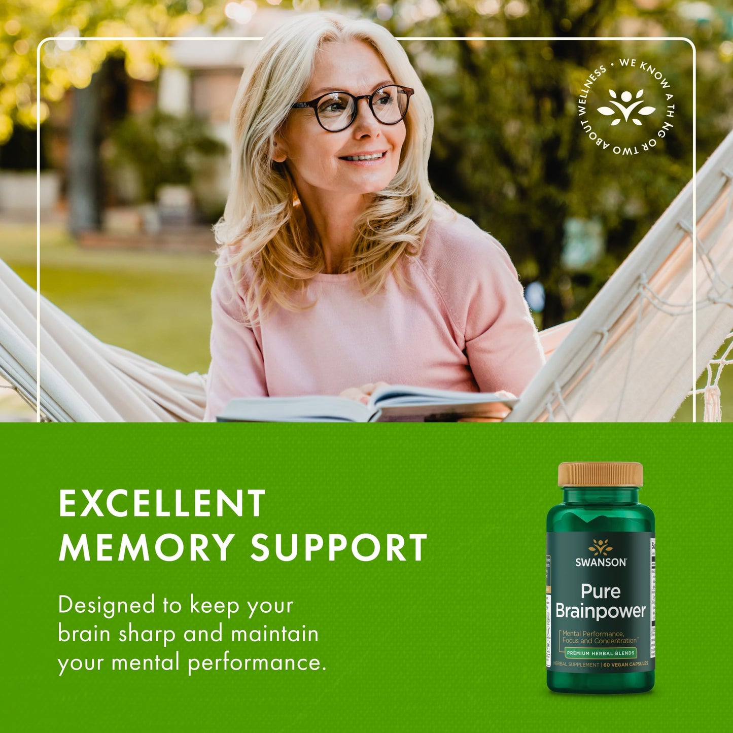 Swanson Pure Brainpower Brain Health Cognitive Memory Focus Support Brain-Derived Neurotrophic Factor (BDNF) Herbal Supplement (Ginkgo Biloba, Bacopa Monnieri) Capsules 120
