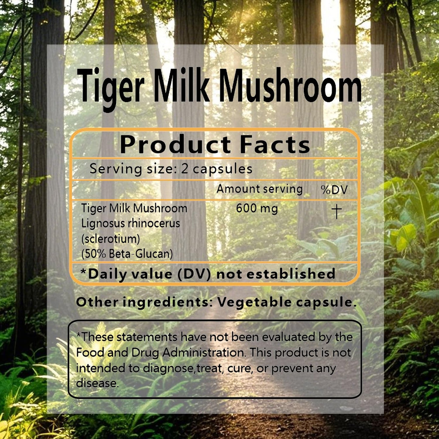 Pleasantly Warm Tiger Milk Mushroom Supplement 300mg with 50% Beta-Glucan, 100 Capsules