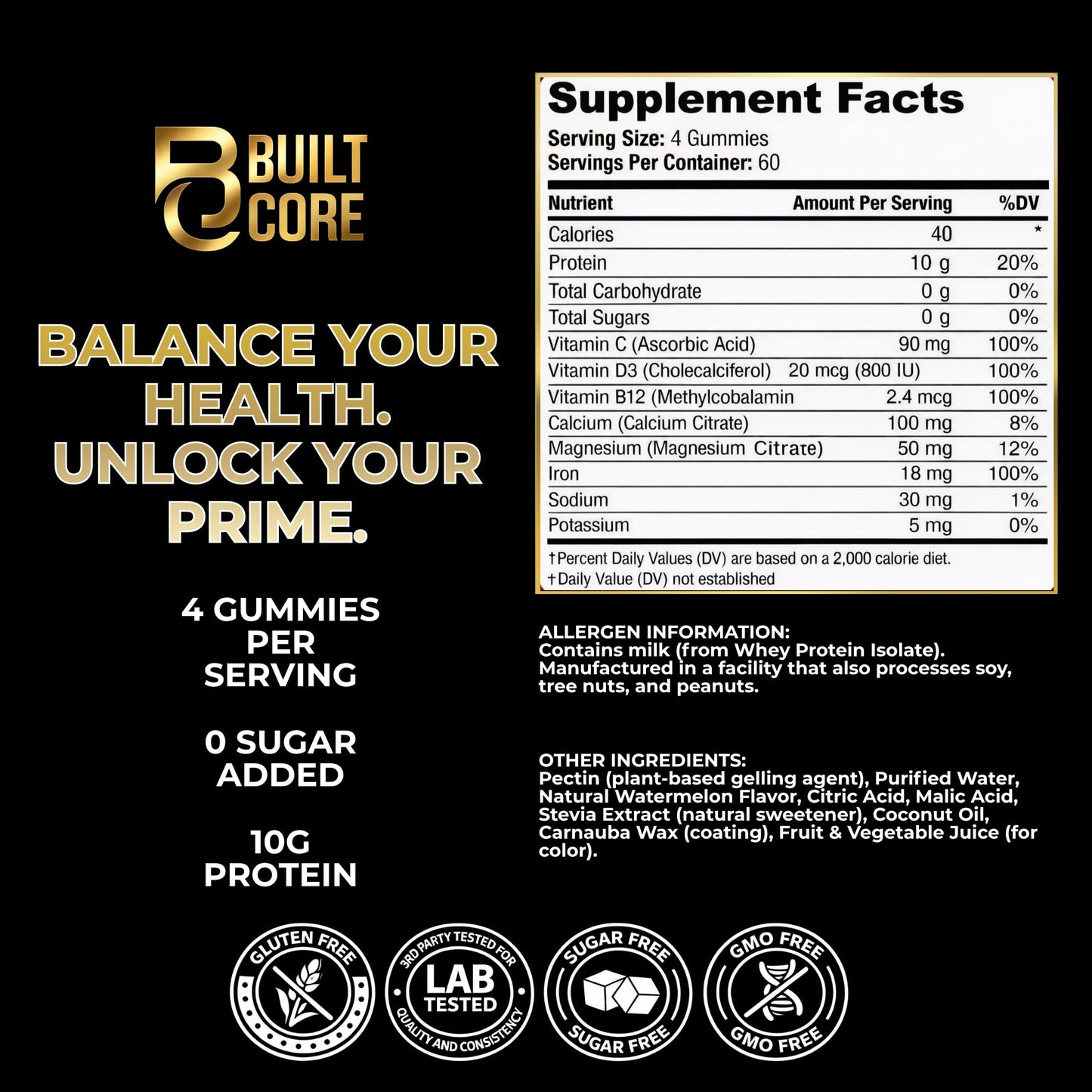 BuiltCore Whey Isolate Protein Gummies 25 Count