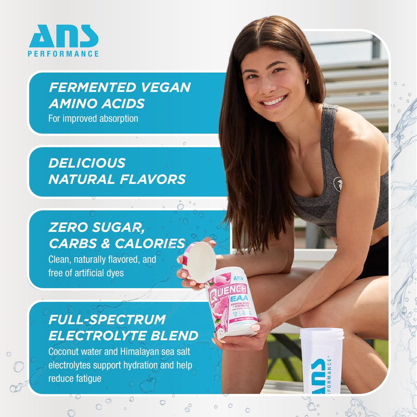 ANS Performance Quench EAA Aminos + Electrolytes Powder – Complete Blend of 9 EAAs – 10g Total Amino Acids – Vitamins, Antioxidants, Electrolytes – Zero Sugar, Carbs, Calories (Grape Blast) – 14.6 oz