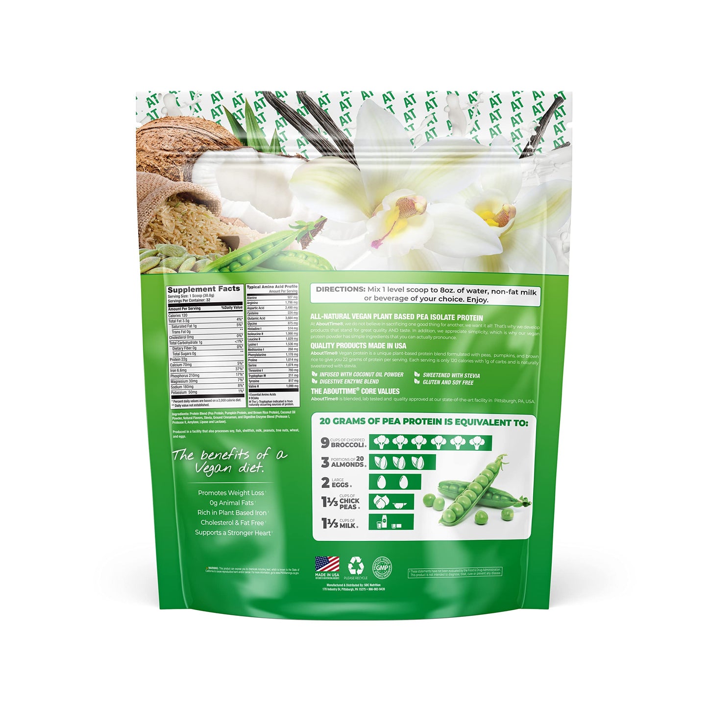 About Time Vegan Protein Powder Vanilla, 32 Servings