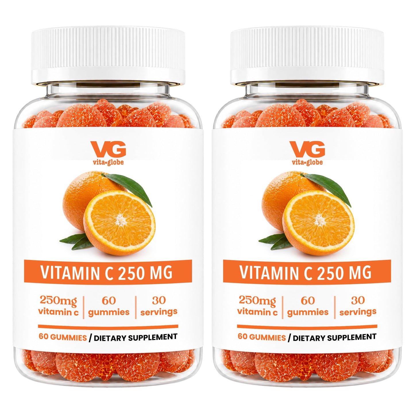 VITA GLOBE Vitamin C 250 mg Gummies with Collagen, Vegan, Non-GMO, Immune Support, Orange Flavor, 120 Gummies
